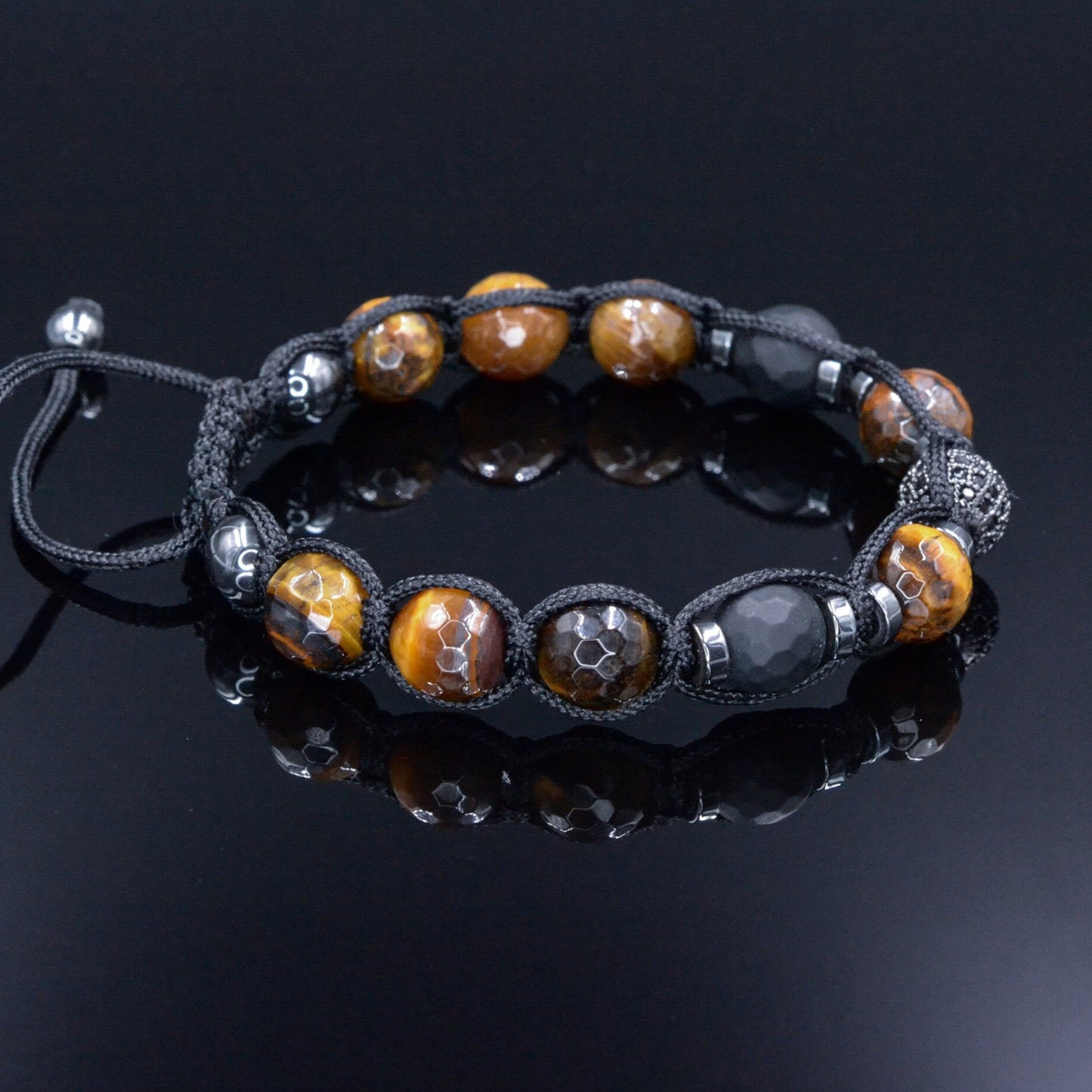Tiger's Eye Bracelet Men - Men's Black Onyx Adjustable Bracelet - Gift for Men - Tiger Eye Hematite Crystal Braided Bracelet - Gift for Him - Shamballa Bracelet - Birthstone Bracelet - Gemstone Bracelet Men - Chakra Bracelet - Macrame Bracelet - Healing Bracelet - Valinde