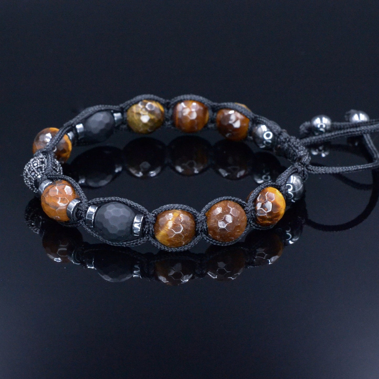 Tiger's Eye Bracelet Men - Men's Black Onyx Adjustable Bracelet - Gift for Men - Tiger Eye Hematite Crystal Braided Bracelet - Gift for Him - Shamballa Bracelet - Birthstone Bracelet - Gemstone Bracelet Men - Chakra Bracelet - Macrame Bracelet - Healing Bracelet - Valinde