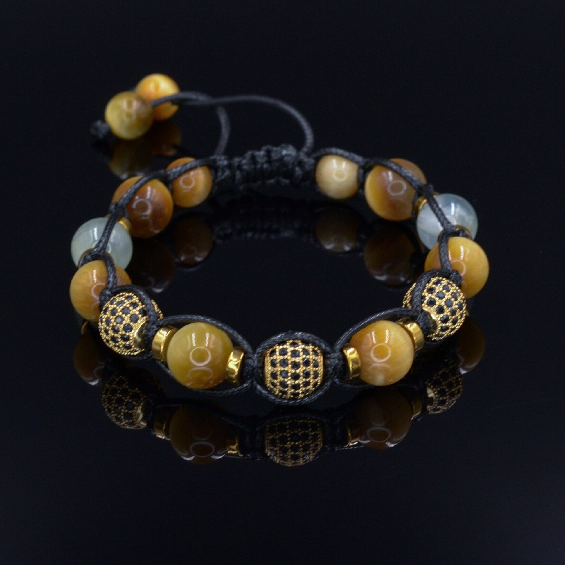 Men's Yellow Tiger's Eye Beaded Bracelet - Cubic Zirconia Bracelet - Crystal Bracelet - Gift for Men - Braided Adjustable Bracelet for Men- Shamballa Bracelet - Birthstone Bracelet - Gemstone Bracelet Men - Chakra Bracelet - Macrame Bracelet - Healing Bracelet - Valinde - Shamballa Bracelet - Birthstone Bracelet - Gemstone Bracelet Men - Chakra Bracelet - Macrame Bracelet - Healing Bracelet - Valinde