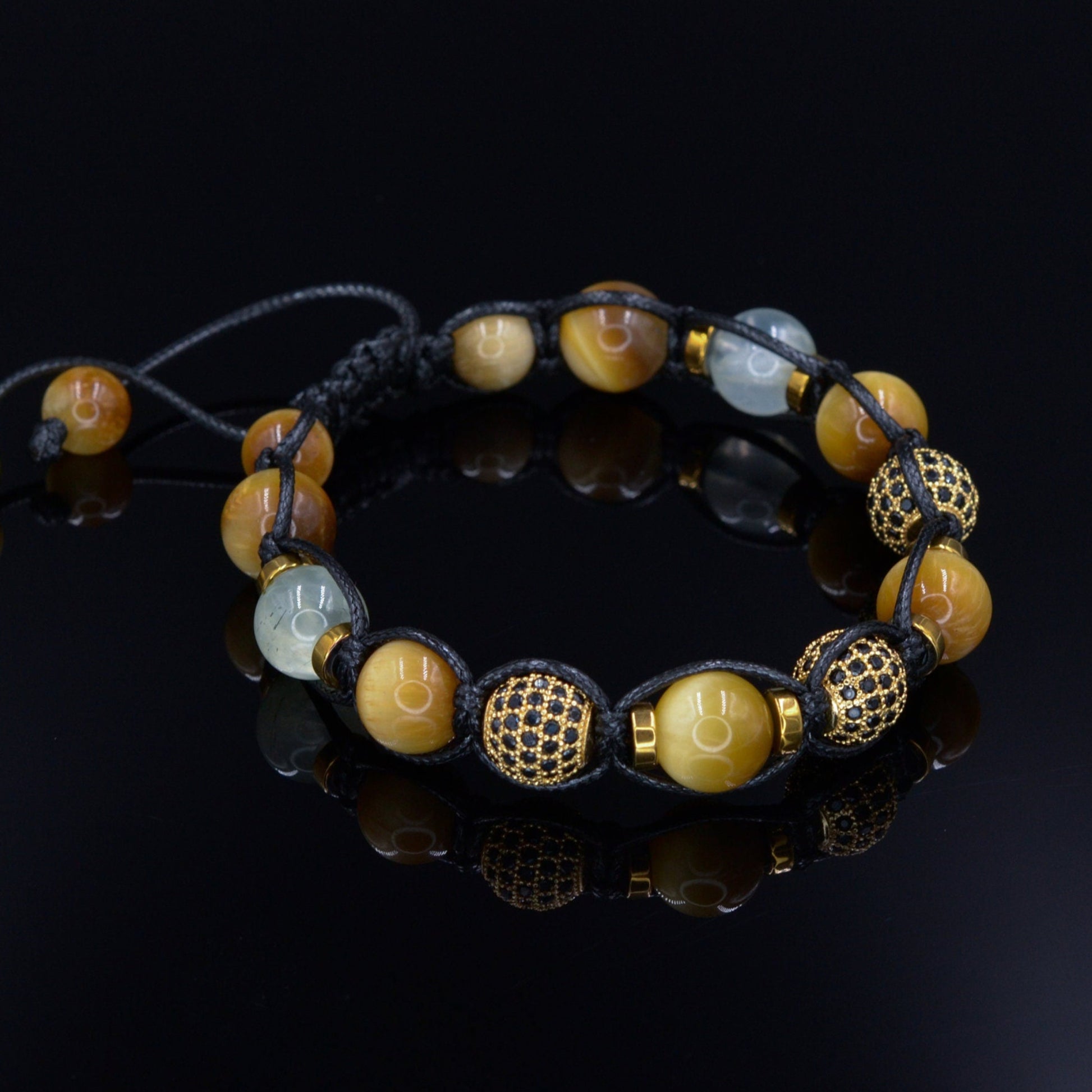 Men's Yellow Tiger's Eye Beaded Bracelet - Cubic Zirconia Bracelet - Crystal Bracelet - Gift for Men - Braided Adjustable Bracelet for Men- Shamballa Bracelet - Birthstone Bracelet - Gemstone Bracelet Men - Chakra Bracelet - Macrame Bracelet - Healing Bracelet - Valinde - Shamballa Bracelet - Birthstone Bracelet - Gemstone Bracelet Men - Chakra Bracelet - Macrame Bracelet - Healing Bracelet - Valinde
