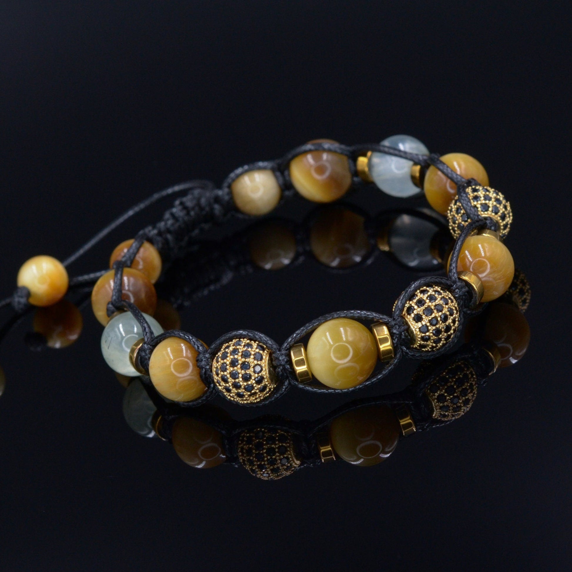 Men's Yellow Tiger's Eye Beaded Bracelet - Cubic Zirconia Bracelet - Crystal Bracelet - Gift for Men - Braided Adjustable Bracelet for Men- Shamballa Bracelet - Birthstone Bracelet - Gemstone Bracelet Men - Chakra Bracelet - Macrame Bracelet - Healing Bracelet - Valinde - Shamballa Bracelet - Birthstone Bracelet - Gemstone Bracelet Men - Chakra Bracelet - Macrame Bracelet - Healing Bracelet - Valinde