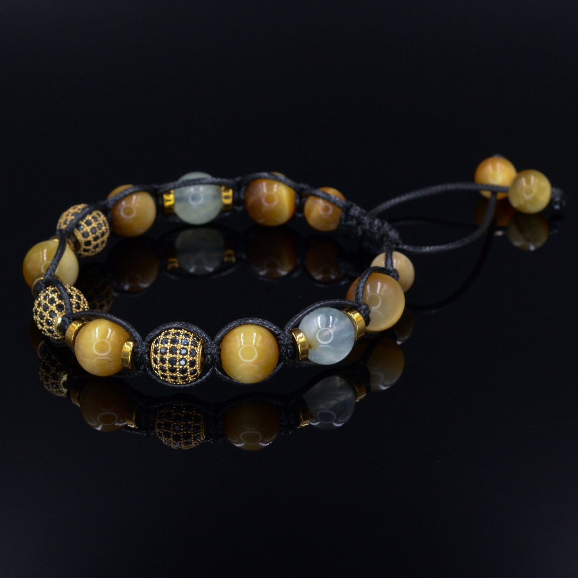 Men's Yellow Tiger's Eye Beaded Bracelet - Cubic Zirconia Bracelet - Crystal Bracelet - Gift for Men - Braided Adjustable Bracelet for Men- Shamballa Bracelet - Birthstone Bracelet - Gemstone Bracelet Men - Chakra Bracelet - Macrame Bracelet - Healing Bracelet - Valinde - Shamballa Bracelet - Birthstone Bracelet - Gemstone Bracelet Men - Chakra Bracelet - Macrame Bracelet - Healing Bracelet - Valinde