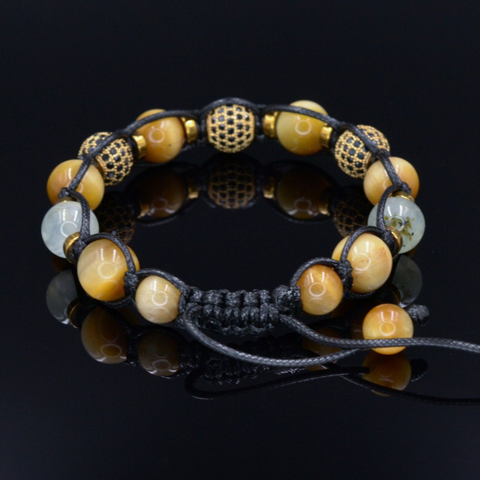 Men's Yellow Tiger's Eye Beaded Bracelet - Cubic Zirconia Bracelet - Crystal Bracelet - Gift for Men - Braided Adjustable Bracelet for Men- Shamballa Bracelet - Birthstone Bracelet - Gemstone Bracelet Men - Chakra Bracelet - Macrame Bracelet - Healing Bracelet - Valinde - Shamballa Bracelet - Birthstone Bracelet - Gemstone Bracelet Men - Chakra Bracelet - Macrame Bracelet - Healing Bracelet - Valinde