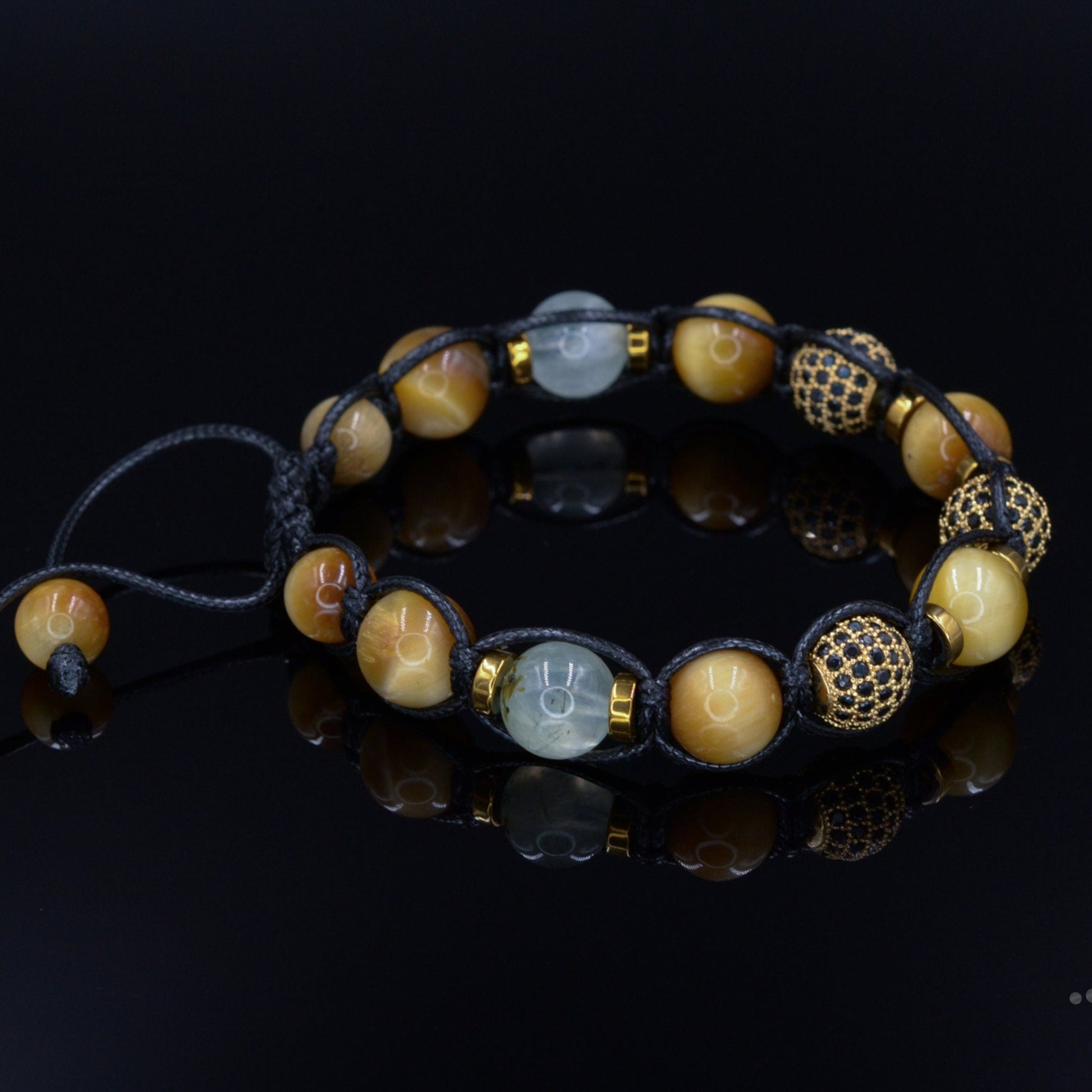 Men's Yellow Tiger's Eye Beaded Bracelet - Cubic Zirconia Bracelet - Crystal Bracelet - Gift for Men - Braided Adjustable Bracelet for Men- Shamballa Bracelet - Birthstone Bracelet - Gemstone Bracelet Men - Chakra Bracelet - Macrame Bracelet - Healing Bracelet - Valinde - Shamballa Bracelet - Birthstone Bracelet - Gemstone Bracelet Men - Chakra Bracelet - Macrame Bracelet - Healing Bracelet - Valinde