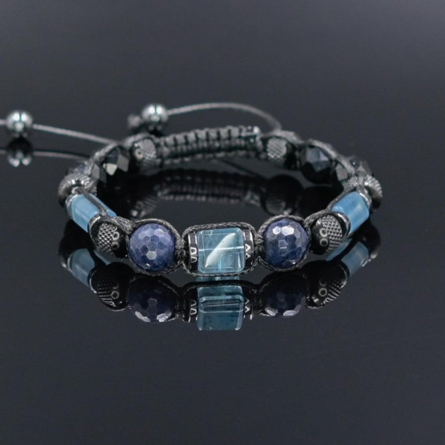 Men's Blue Topaz Sapphire Tourmaline Adjustable Bracelet, Handmade Gemstone Bracelet, Crystal Jewelry Gift for Him- Shamballa Bracelet - Mantra Bracelet - Yoga Bracelet - Birthstone Bracelet - Gemstone Bracelet Men - Chakra Bracelet - Macrame Bracelet - Healing Bracelet - Gift for Father - Gift For Men - Valinde
