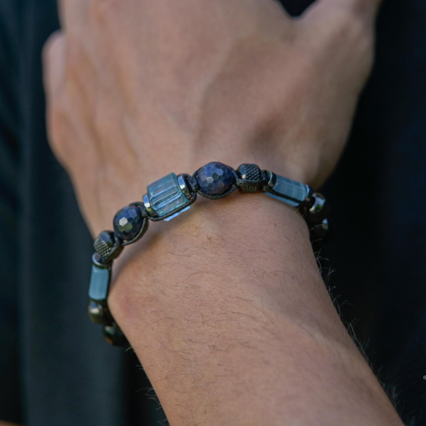 Men's Blue Topaz Sapphire Tourmaline Adjustable Bracelet, Handmade Gemstone Bracelet, Crystal Jewelry Gift for Him- Shamballa Bracelet - Mantra Bracelet - Yoga Bracelet - Birthstone Bracelet - Gemstone Bracelet Men - Chakra Bracelet - Macrame Bracelet - Healing Bracelet - Gift for Father - Gift For Men - Valinde