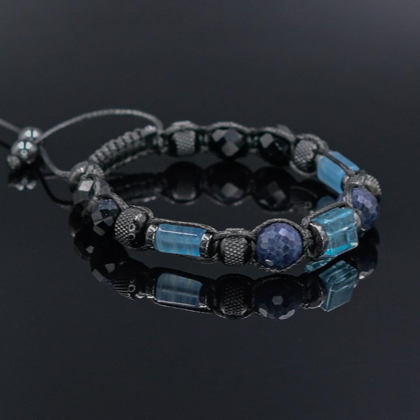 Men's Blue Topaz Sapphire Tourmaline Adjustable Bracelet, Handmade Gemstone Bracelet, Crystal Jewelry Gift for Him- Shamballa Bracelet - Mantra Bracelet - Yoga Bracelet - Birthstone Bracelet - Gemstone Bracelet Men - Chakra Bracelet - Macrame Bracelet - Healing Bracelet - Gift for Father - Gift For Men - Valinde