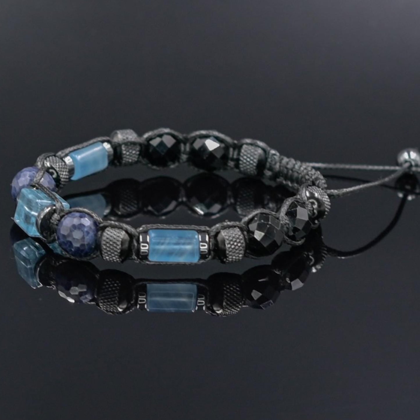Men's Blue Topaz Sapphire Tourmaline Adjustable Bracelet, Handmade Gemstone Bracelet, Crystal Jewelry Gift for Him- Shamballa Bracelet - Mantra Bracelet - Yoga Bracelet - Birthstone Bracelet - Gemstone Bracelet Men - Chakra Bracelet - Macrame Bracelet - Healing Bracelet - Gift for Father - Gift For Men - Valinde