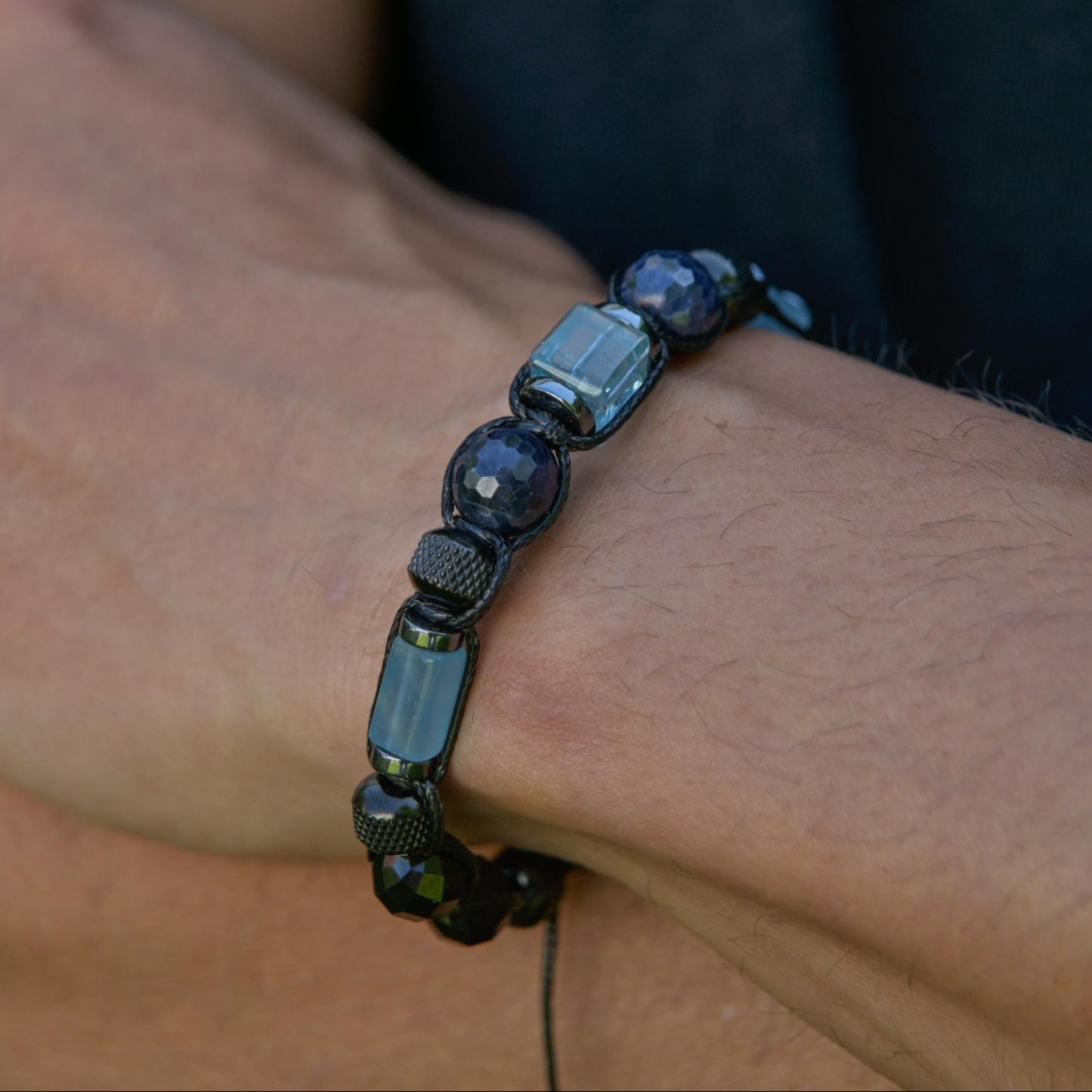 Men's Blue Topaz Sapphire Tourmaline Adjustable Bracelet, Handmade Gemstone Bracelet, Crystal Jewelry Gift for Him- Shamballa Bracelet - Mantra Bracelet - Yoga Bracelet - Birthstone Bracelet - Gemstone Bracelet Men - Chakra Bracelet - Macrame Bracelet - Healing Bracelet - Gift for Father - Gift For Men - Valinde