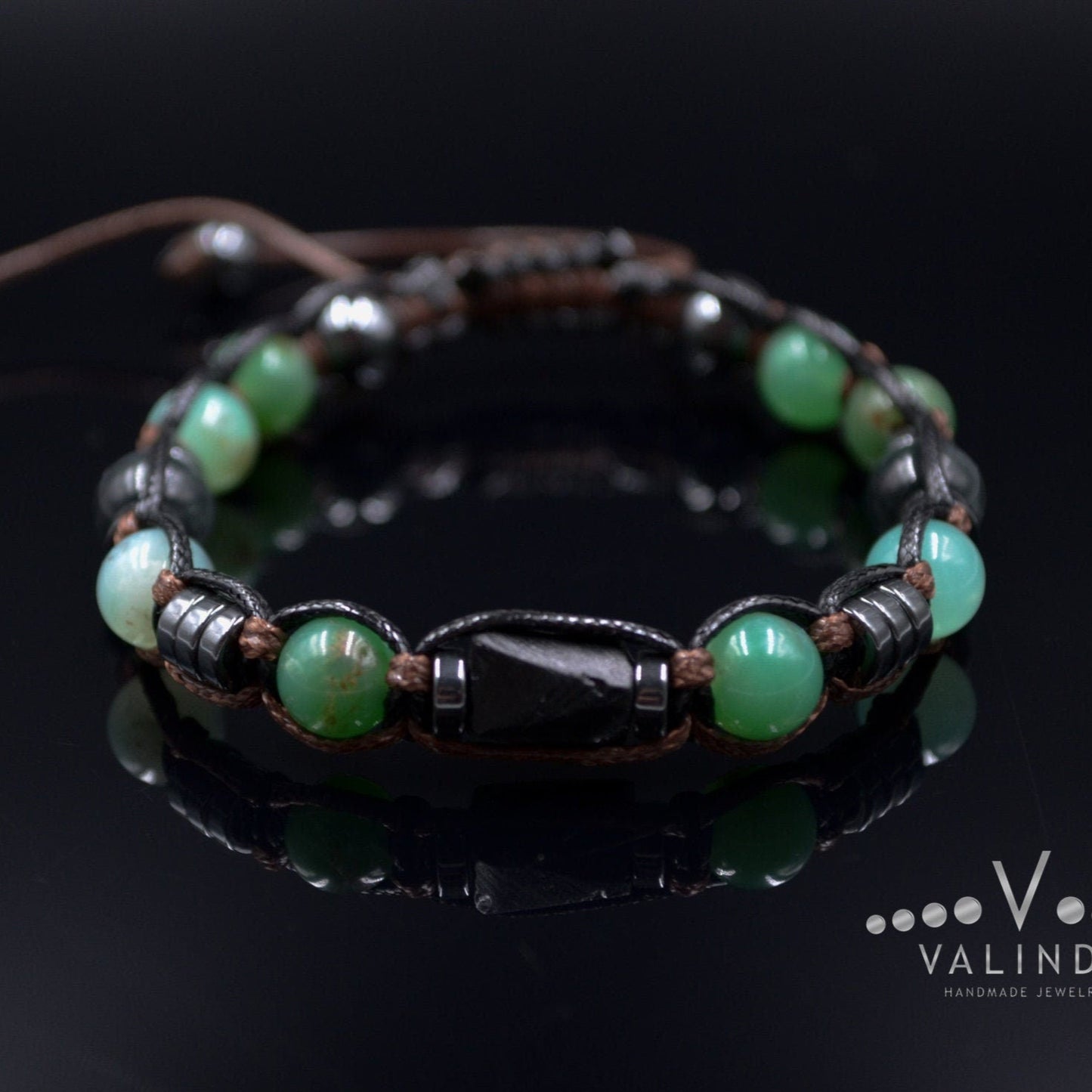 Men's Chrysoprase Bracelet / Black Tourmalite Bead Bracelet / Adjustable Gemstone Bracelet / Natural Green Chrysoprase Bead Bracelet - Shamballa Bracelet - Mantra Bracelet - Birthstone Bracelet - Gemstone Bracelet Men - Chakra Bracelet - Macrame Bracelet - Healing Bracelet - Valinde