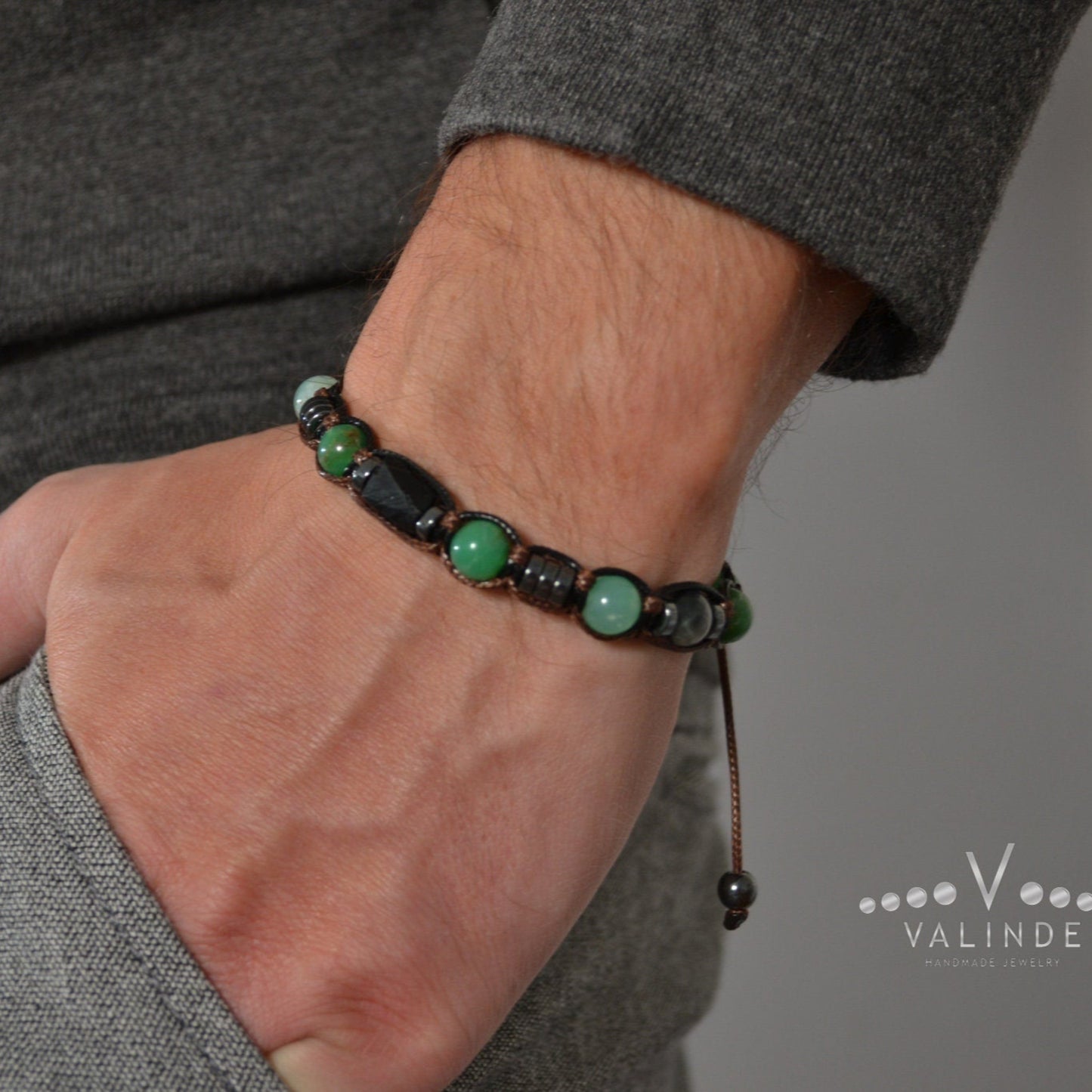 Beaded Bracelet_Men Bracelet_Tourmaline Chrysoprase Hawk's Eye Hematite_Gemstone Bracelet_Handmade Jewelry_Chakra Bracelet_Birthstone Bracelet_Valinde_1