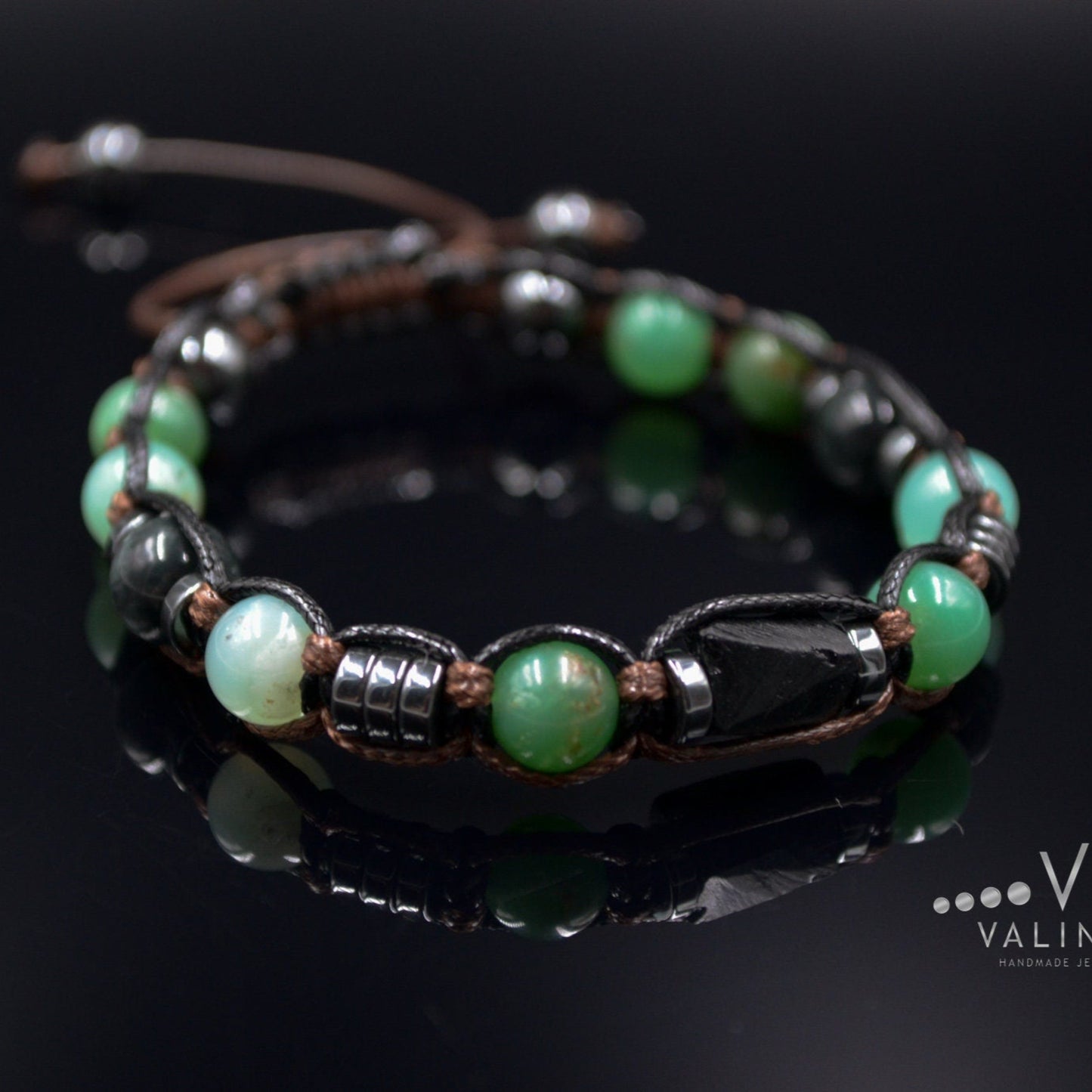 Men's Chrysoprase Bracelet / Black Tourmalite Bead Bracelet / Adjustable Gemstone Bracelet / Natural Green Chrysoprase Bead Bracelet - Shamballa Bracelet - Mantra Bracelet - Birthstone Bracelet - Gemstone Bracelet Men - Chakra Bracelet - Macrame Bracelet - Healing Bracelet - Valinde