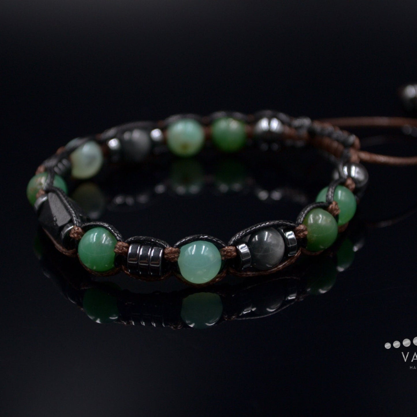 Men's Chrysoprase Bracelet / Black Tourmalite Bead Bracelet / Adjustable Gemstone Bracelet / Natural Green Chrysoprase Bead Bracelet - Shamballa Bracelet - Mantra Bracelet - Birthstone Bracelet - Gemstone Bracelet Men - Chakra Bracelet - Macrame Bracelet - Healing Bracelet - Valinde