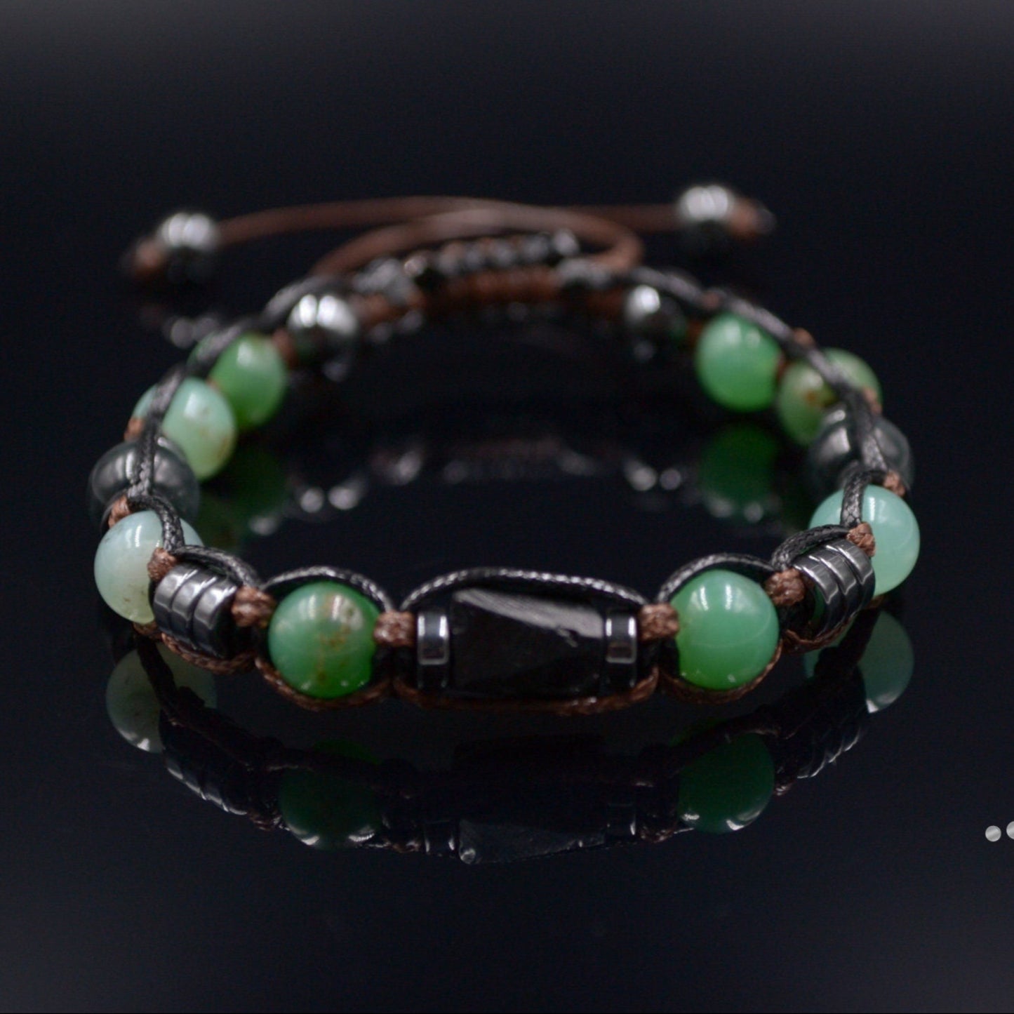 Men's Chrysoprase Bracelet / Black Tourmalite Bead Bracelet / Adjustable Gemstone Bracelet / Natural Green Chrysoprase Bead Bracelet - Shamballa Bracelet - Mantra Bracelet - Birthstone Bracelet - Gemstone Bracelet Men - Chakra Bracelet - Macrame Bracelet - Healing Bracelet - Valinde