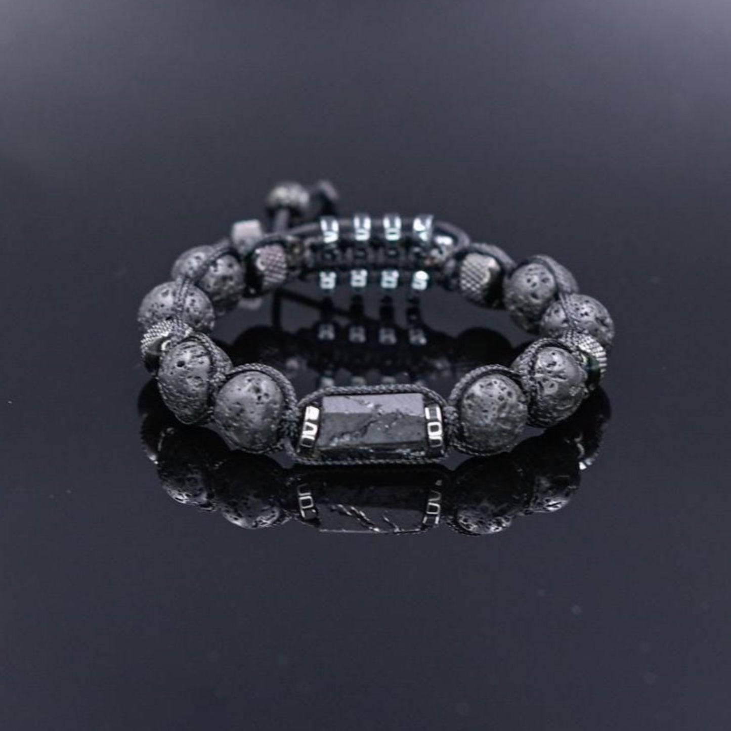Black Tourmaline Lava Rock Steel Beaded Bracelet for Men, Lava Stone Braided Adjustable Bracelet, Gift for Him, Anniversary Gift, Men's Gift - Shamballa Bracelet - Birthstone Bracelet - Gemstone Bracelet Men - Chakra Bracelet - Macrame Bracelet - Healing Bracelet - Valinde