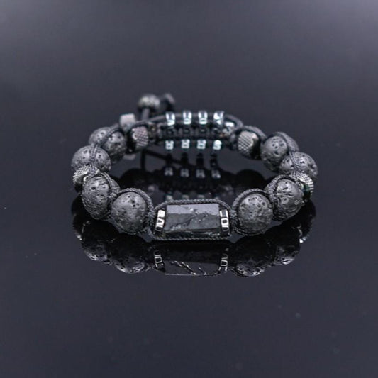 Black Tourmaline Lava Rock Steel Beaded Bracelet for Men, Lava Stone Braided Adjustable Bracelet, Gift for Him, Anniversary Gift, Men's Gift - Shamballa Bracelet - Birthstone Bracelet - Gemstone Bracelet Men - Chakra Bracelet - Macrame Bracelet - Healing Bracelet - Valinde