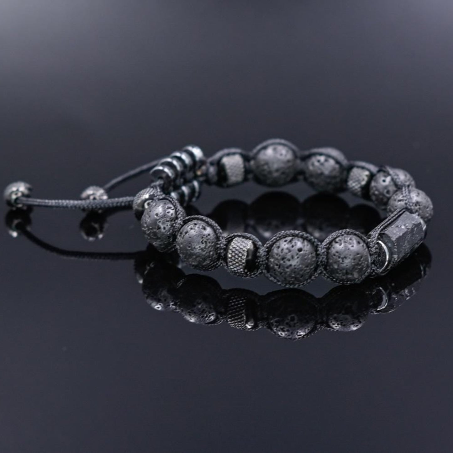 Black Tourmaline Lava Rock Steel Beaded Bracelet for Men, Lava Stone Braided Adjustable Bracelet, Gift for Him, Anniversary Gift, Men's Gift - Shamballa Bracelet - Birthstone Bracelet - Gemstone Bracelet Men - Chakra Bracelet - Macrame Bracelet - Healing Bracelet - Valinde