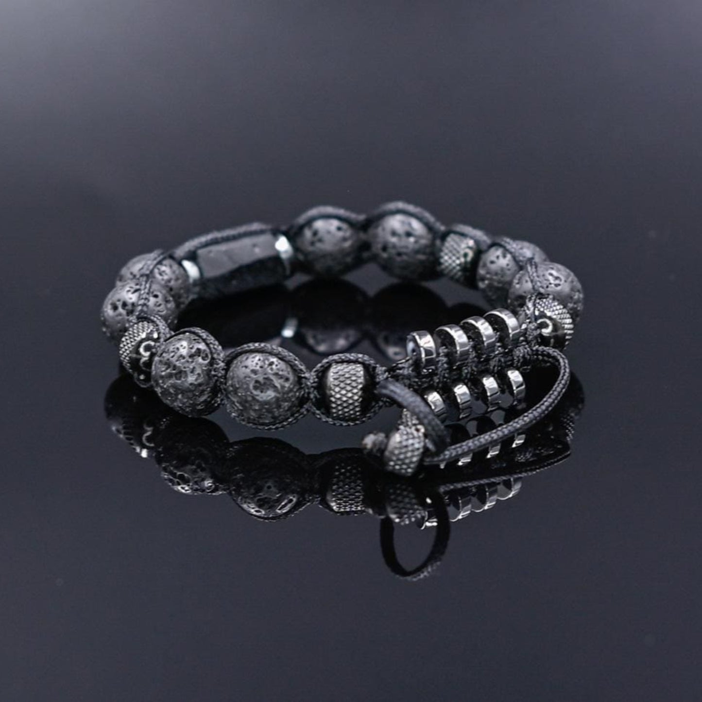 Black Tourmaline Lava Rock Steel Beaded Bracelet for Men, Lava Stone Braided Adjustable Bracelet, Gift for Him, Anniversary Gift, Men's Gift - Shamballa Bracelet - Birthstone Bracelet - Gemstone Bracelet Men - Chakra Bracelet - Macrame Bracelet - Healing Bracelet - Valinde