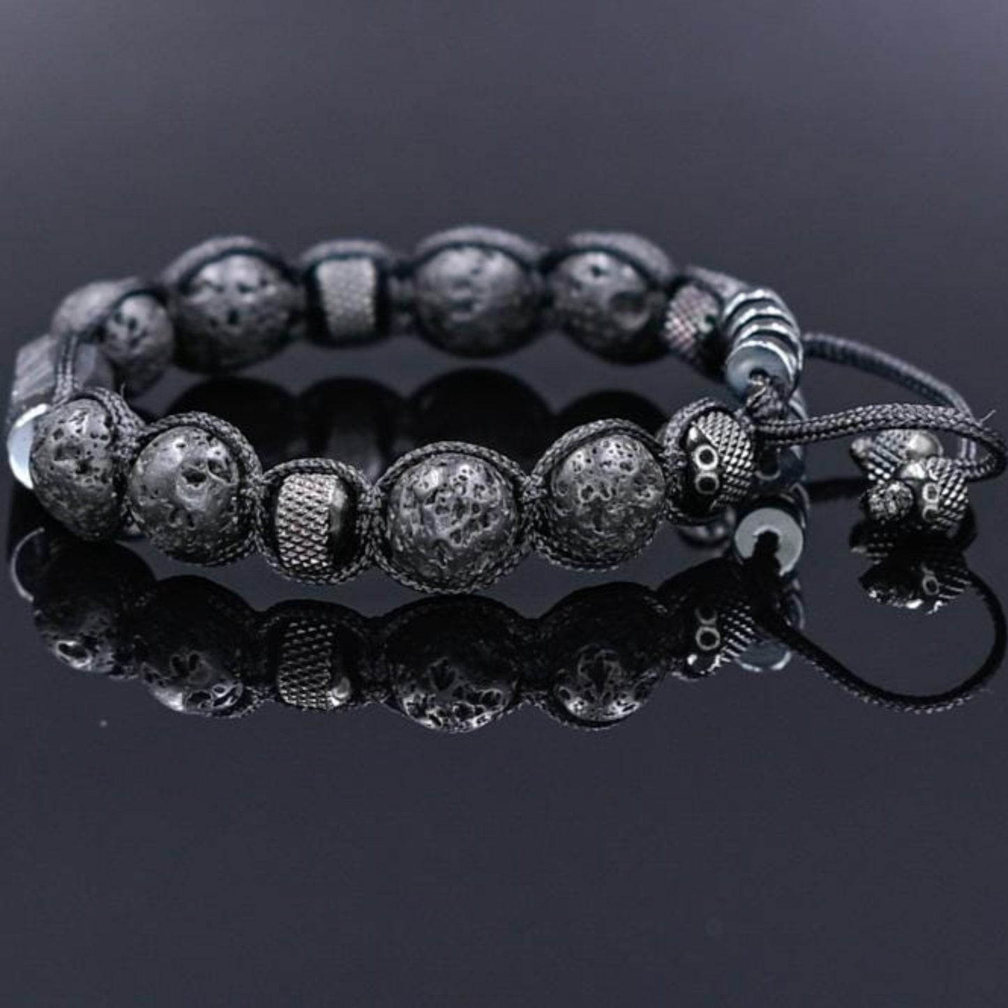 Black Tourmaline Lava Rock Steel Beaded Bracelet for Men, Lava Stone Braided Adjustable Bracelet, Gift for Him, Anniversary Gift, Men's Gift - Shamballa Bracelet - Birthstone Bracelet - Gemstone Bracelet Men - Chakra Bracelet - Macrame Bracelet - Healing Bracelet - Valinde