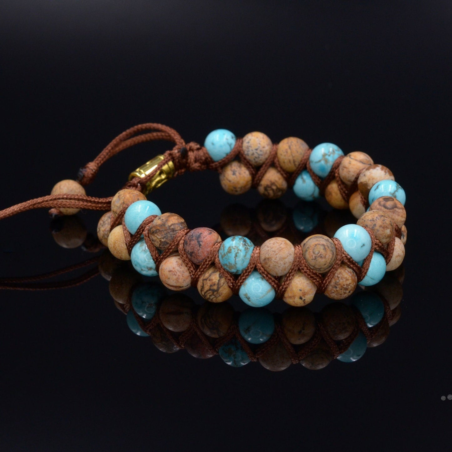Men's Brown Jasper Double Bracelet Turquoise Beads Bracelet Double Row Bracelet Macrame Stone Bracelet Gift for Men Adjustable Bracelet - Shamballa Bracelet - Birthstone Bracelet - Gemstone Bracelet Men - Chakra Bracelet - Macrame Bracelet - Healing Bracelet - Valinde
