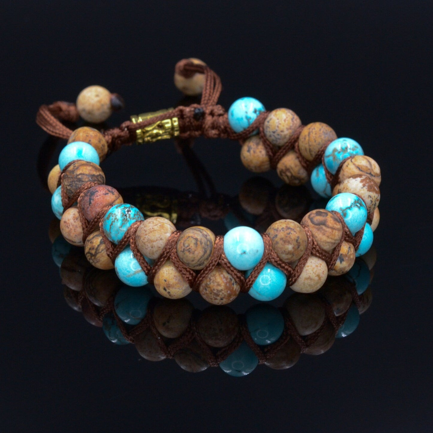 Men's Brown Jasper Double Bracelet Turquoise Beads Bracelet Double Row Bracelet Macrame Stone Bracelet Gift for Men Adjustable Bracelet - Shamballa Bracelet - Birthstone Bracelet - Gemstone Bracelet Men - Chakra Bracelet - Macrame Bracelet - Healing Bracelet - Valinde