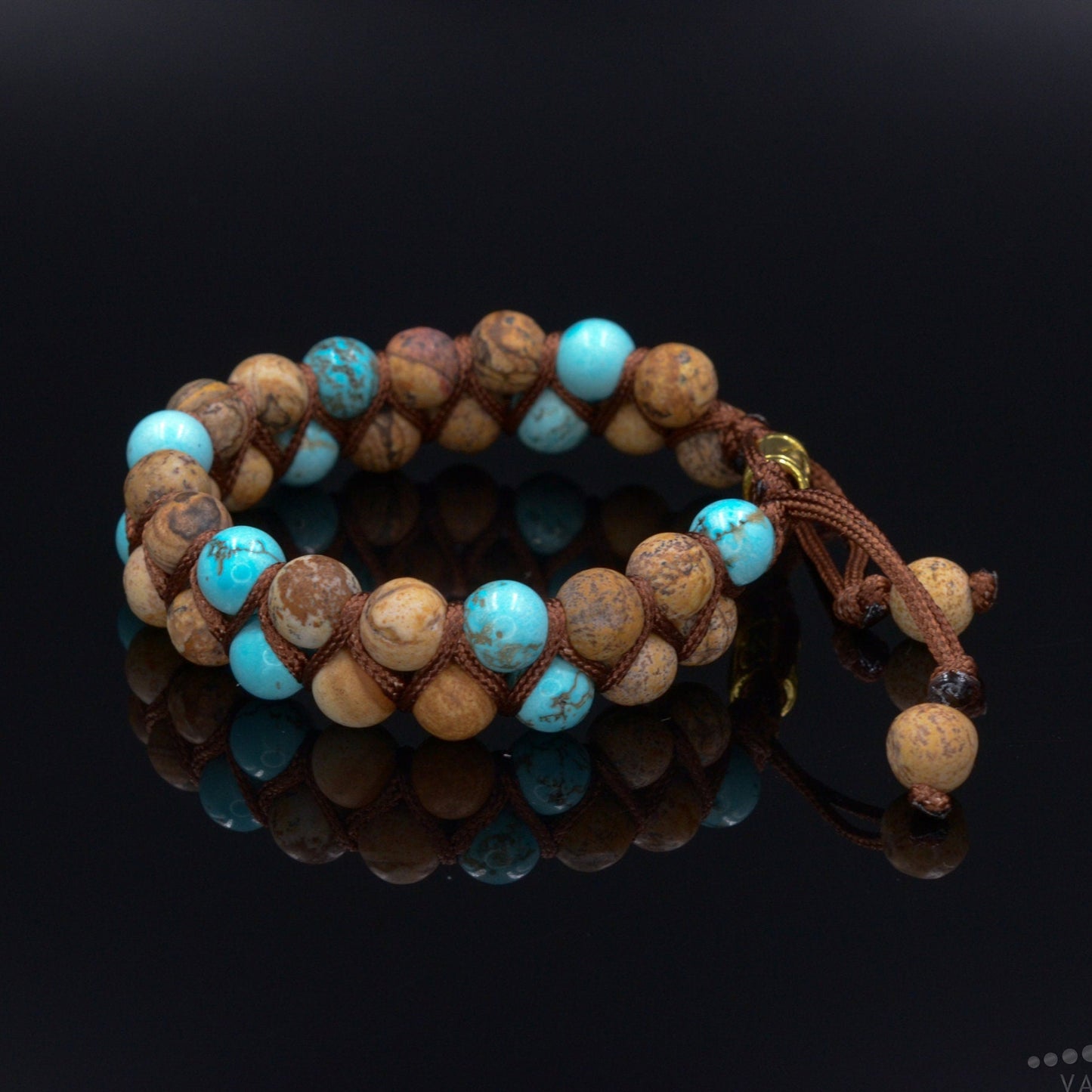 Men's Brown Jasper Double Bracelet Turquoise Beads Bracelet Double Row Bracelet Macrame Stone Bracelet Gift for Men Adjustable Bracelet - Shamballa Bracelet - Birthstone Bracelet - Gemstone Bracelet Men - Chakra Bracelet - Macrame Bracelet - Healing Bracelet - Valinde