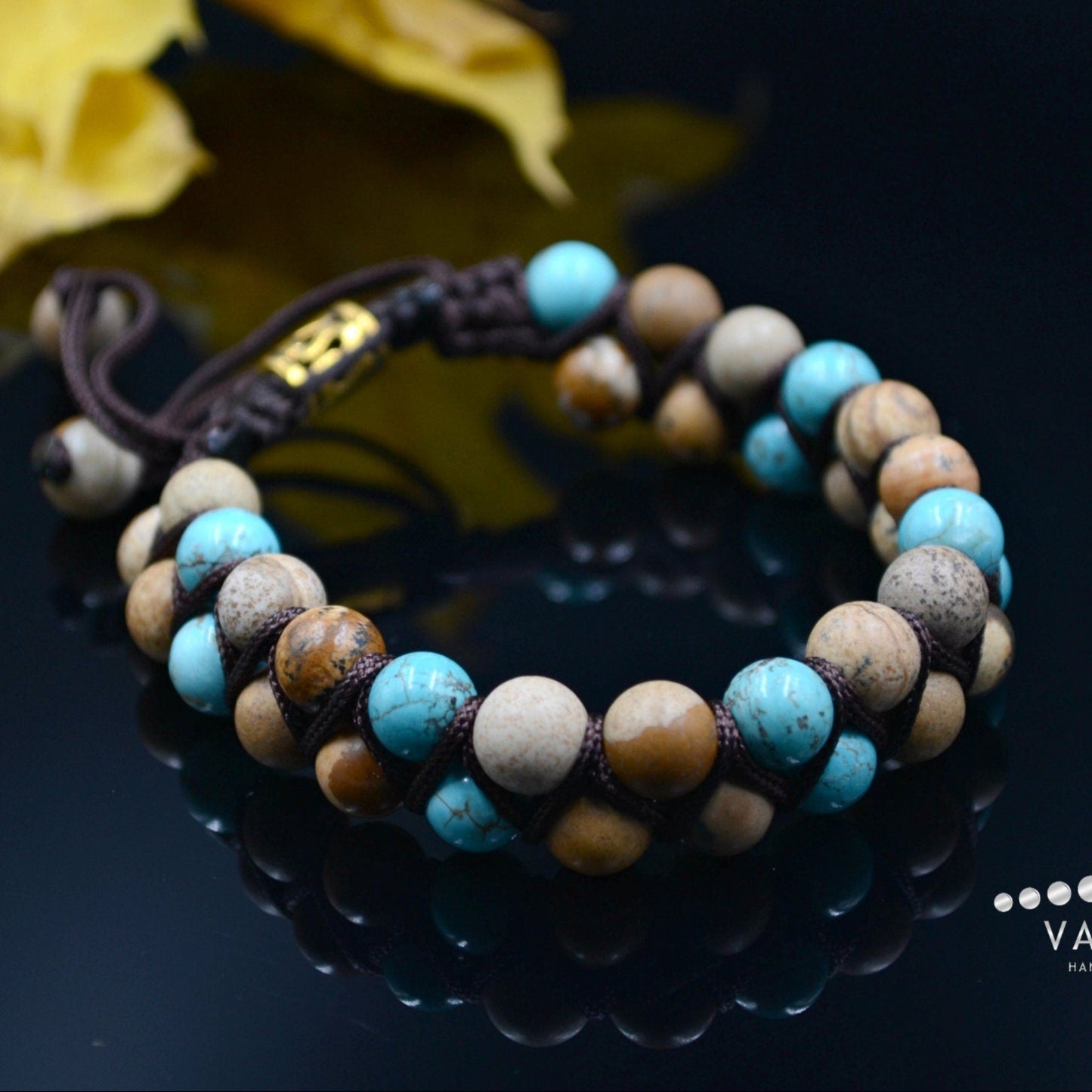 Men's Brown Jasper Double Bracelet Turquoise Beads Bracelet Double Row Bracelet Macrame Stone Bracelet Gift for Men Adjustable Bracelet - Shamballa Bracelet - Birthstone Bracelet - Gemstone Bracelet Men - Chakra Bracelet - Macrame Bracelet - Healing Bracelet - Valinde