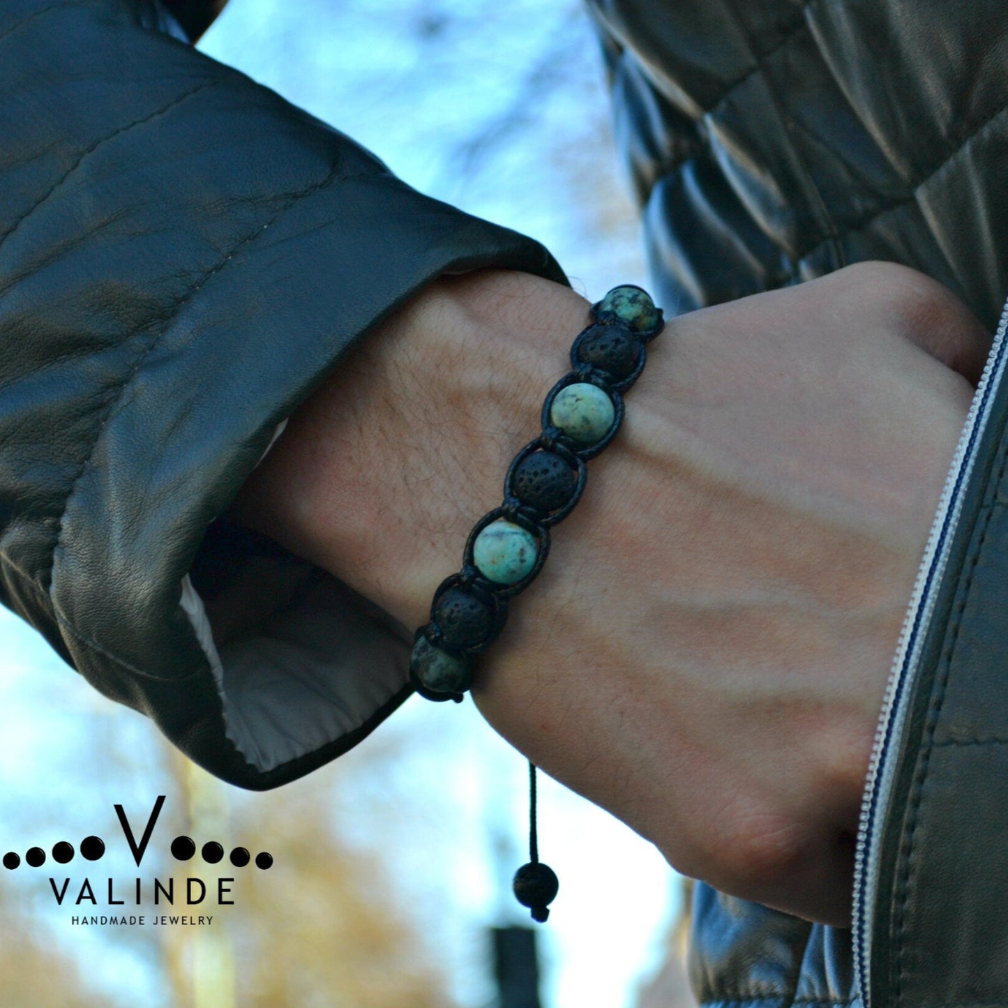Men's African Turquoise Bracelet Lava Stone Beads Bracelet Green Bracelet Birthday Gift Gift for Husband Gemstone Adjustable Bracelet - Shamballa Bracelet - Mantra Bracelet - Yoga Bracelet - Birthstone Bracelet - Gemstone Bracelet Men - Chakra Bracelet - Macrame Bracelet - Healing Bracelet - Gift for Father - Gift For Men - Valinde