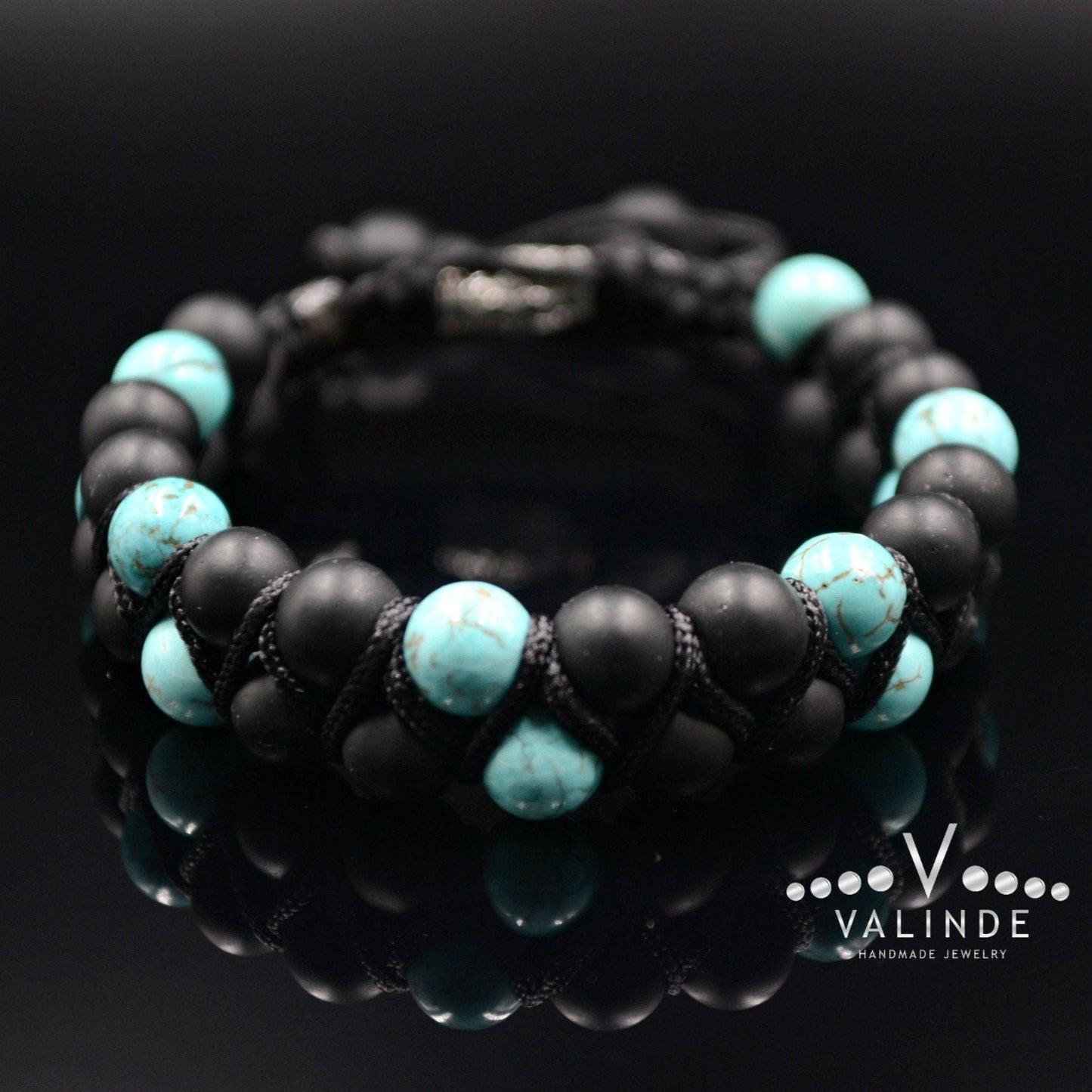 Men's Turquoise Beaded Bracelet Double Row Bracelet Black Onyx Bracelet Gift for Men Adjustable Macrame Bracelet Stone Two Row Bracelet - Shamballa Bracelet - Birthstone Bracelet - Gemstone Bracelet Men - Chakra Bracelet - Macrame Bracelet - Healing Bracelet - Valinde