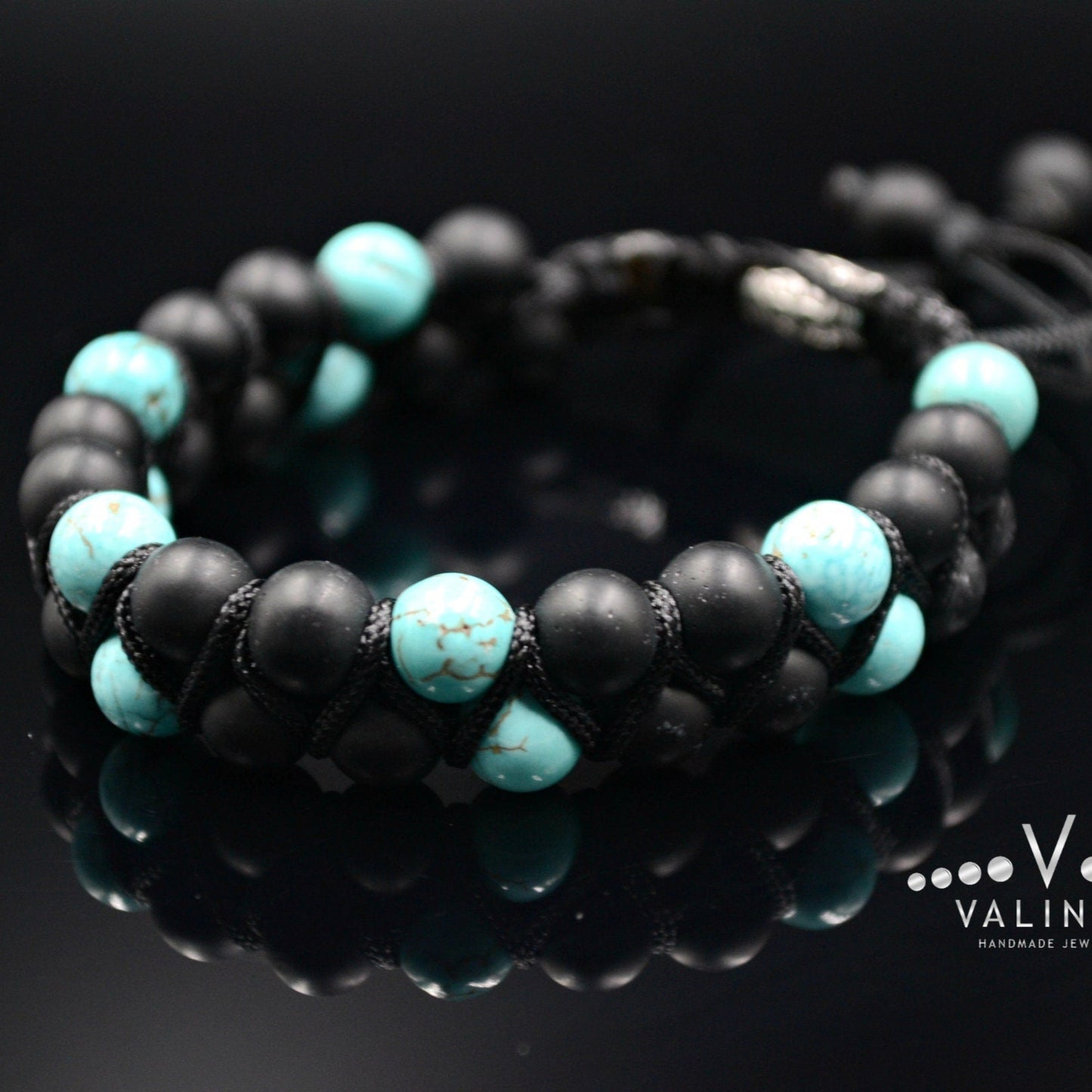 Men's Turquoise Beaded Bracelet Double Row Bracelet Black Onyx Bracelet Gift for Men Adjustable Macrame Bracelet Stone Two Row Bracelet - Shamballa Bracelet - Birthstone Bracelet - Gemstone Bracelet Men - Chakra Bracelet - Macrame Bracelet - Healing Bracelet - Valinde