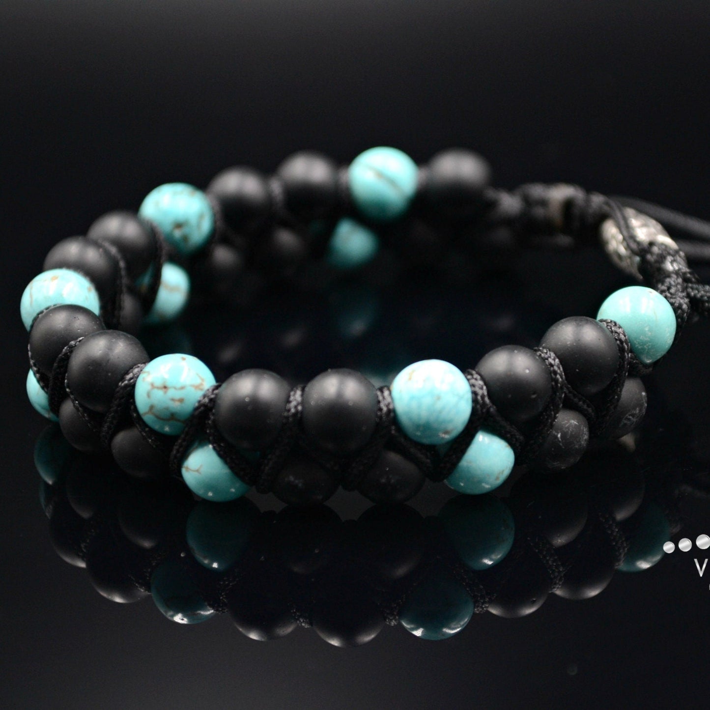 Men's Turquoise Beaded Bracelet Double Row Bracelet Black Onyx Bracelet Gift for Men Adjustable Macrame Bracelet Stone Two Row Bracelet - Shamballa Bracelet - Birthstone Bracelet - Gemstone Bracelet Men - Chakra Bracelet - Macrame Bracelet - Healing Bracelet - Valinde