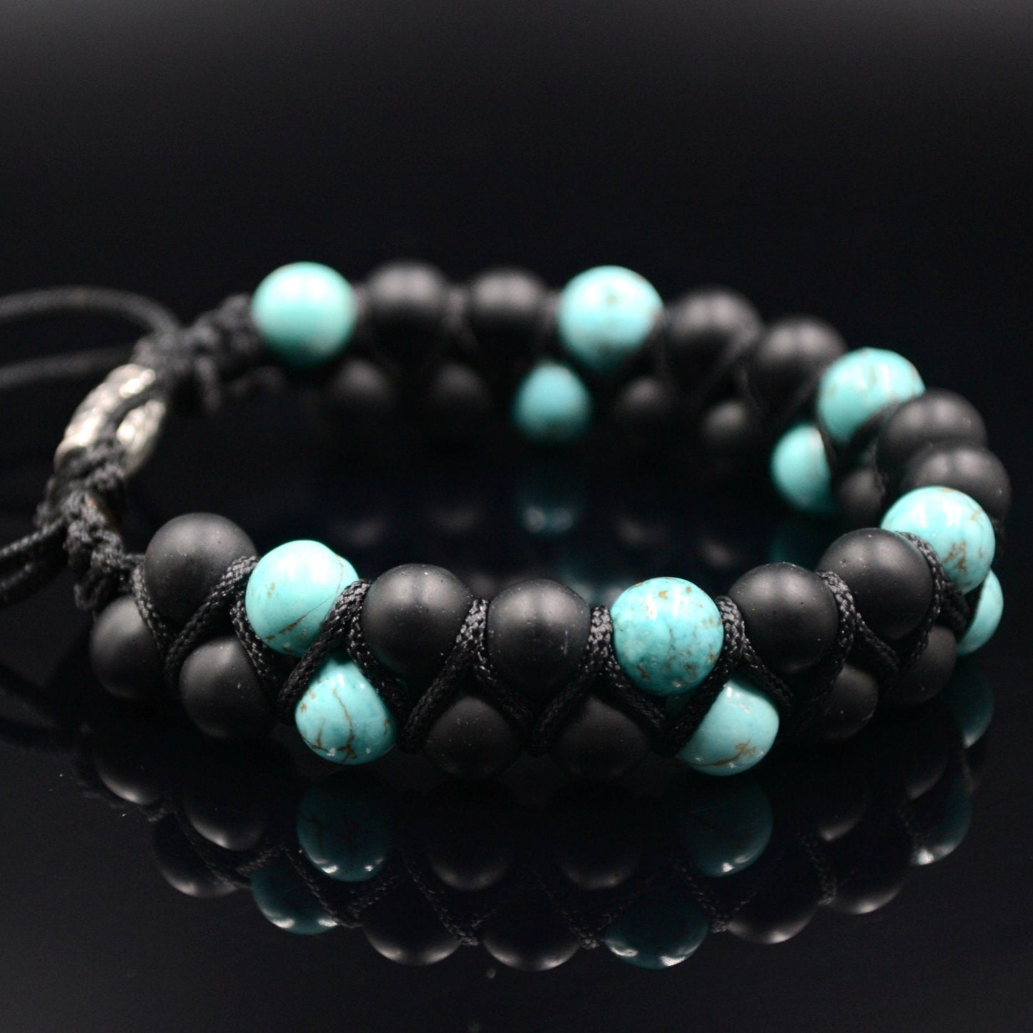 Men's Turquoise Beaded Bracelet Double Row Bracelet Black Onyx Bracelet Gift for Men Adjustable Macrame Bracelet Stone Two Row Bracelet - Shamballa Bracelet - Birthstone Bracelet - Gemstone Bracelet Men - Chakra Bracelet - Macrame Bracelet - Healing Bracelet - Valinde