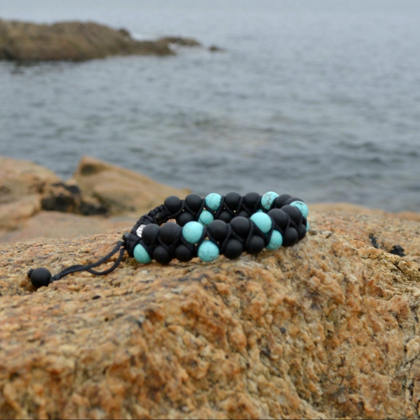 Men's Turquoise Beaded Bracelet Double Row Bracelet Black Onyx Bracelet Gift for Men Adjustable Macrame Bracelet Stone Two Row Bracelet - Shamballa Bracelet - Birthstone Bracelet - Gemstone Bracelet Men - Chakra Bracelet - Macrame Bracelet - Healing Bracelet - Valinde