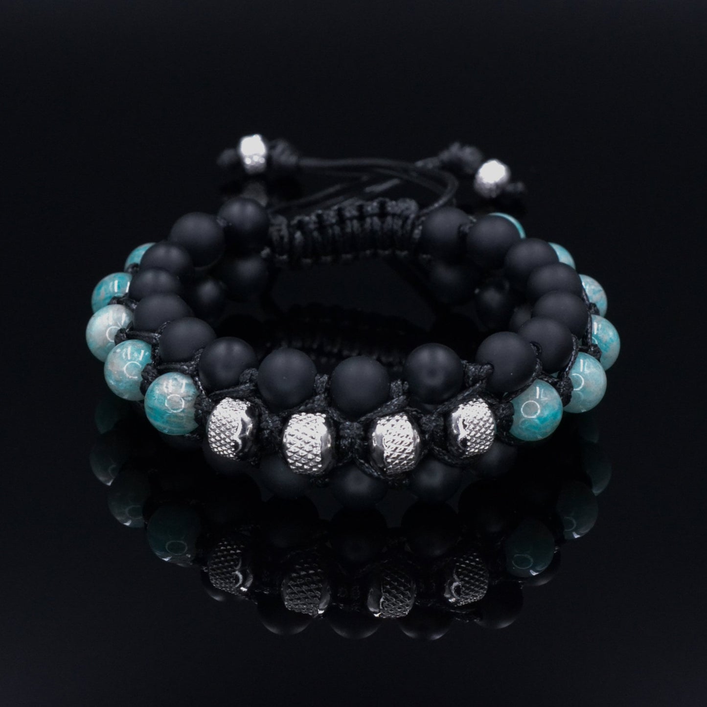 Amazonite Triple Bracelet for Men - Men's Steel Beads Bracelet - Three Row Adjustable Macrame Bracelet -Black Onyx Bracelet - Gift for Men - Shamballa Bracelet - Birthstone Bracelet - Gemstone Bracelet Men - Chakra Bracelet - Macrame Bracelet - Healing Bracelet - Valinde