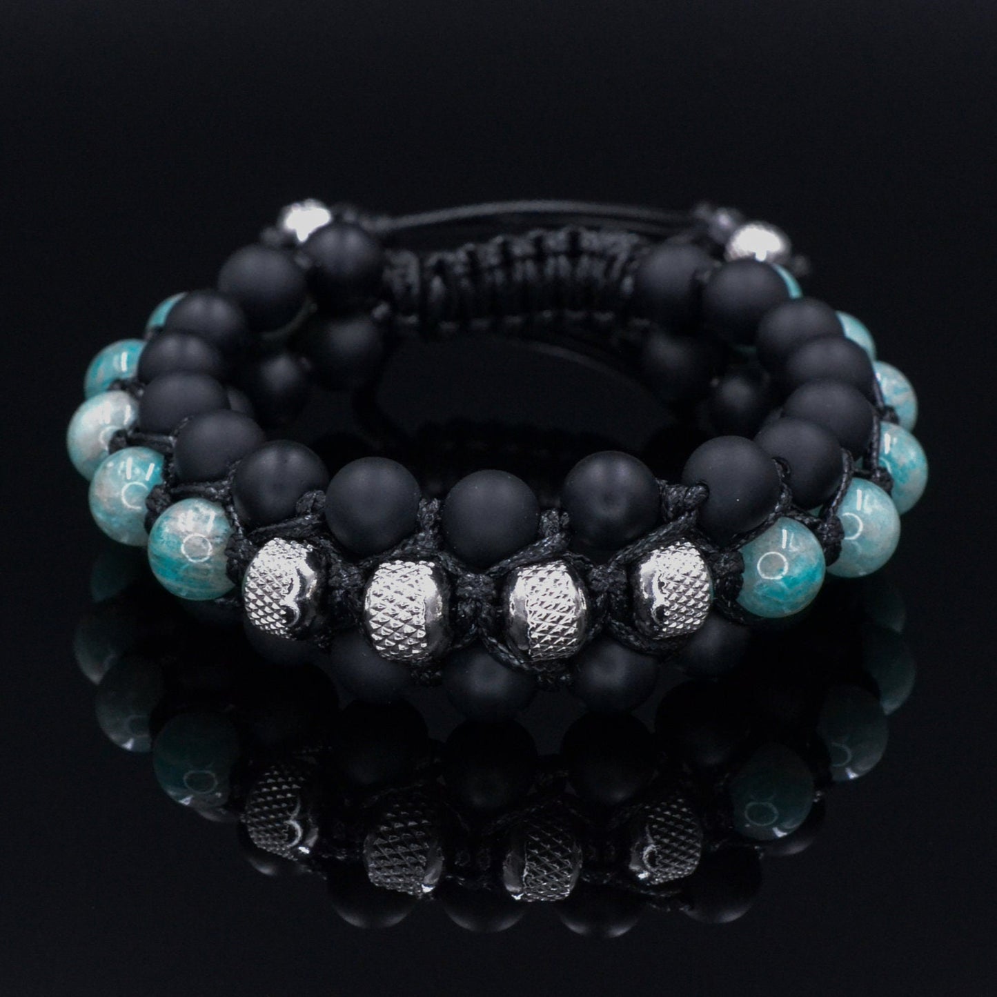 Amazonite Triple Bracelet for Men - Men's Steel Beads Bracelet - Three Row Adjustable Macrame Bracelet -Black Onyx Bracelet - Gift for Men - Shamballa Bracelet - Birthstone Bracelet - Gemstone Bracelet Men - Chakra Bracelet - Macrame Bracelet - Healing Bracelet - Valinde