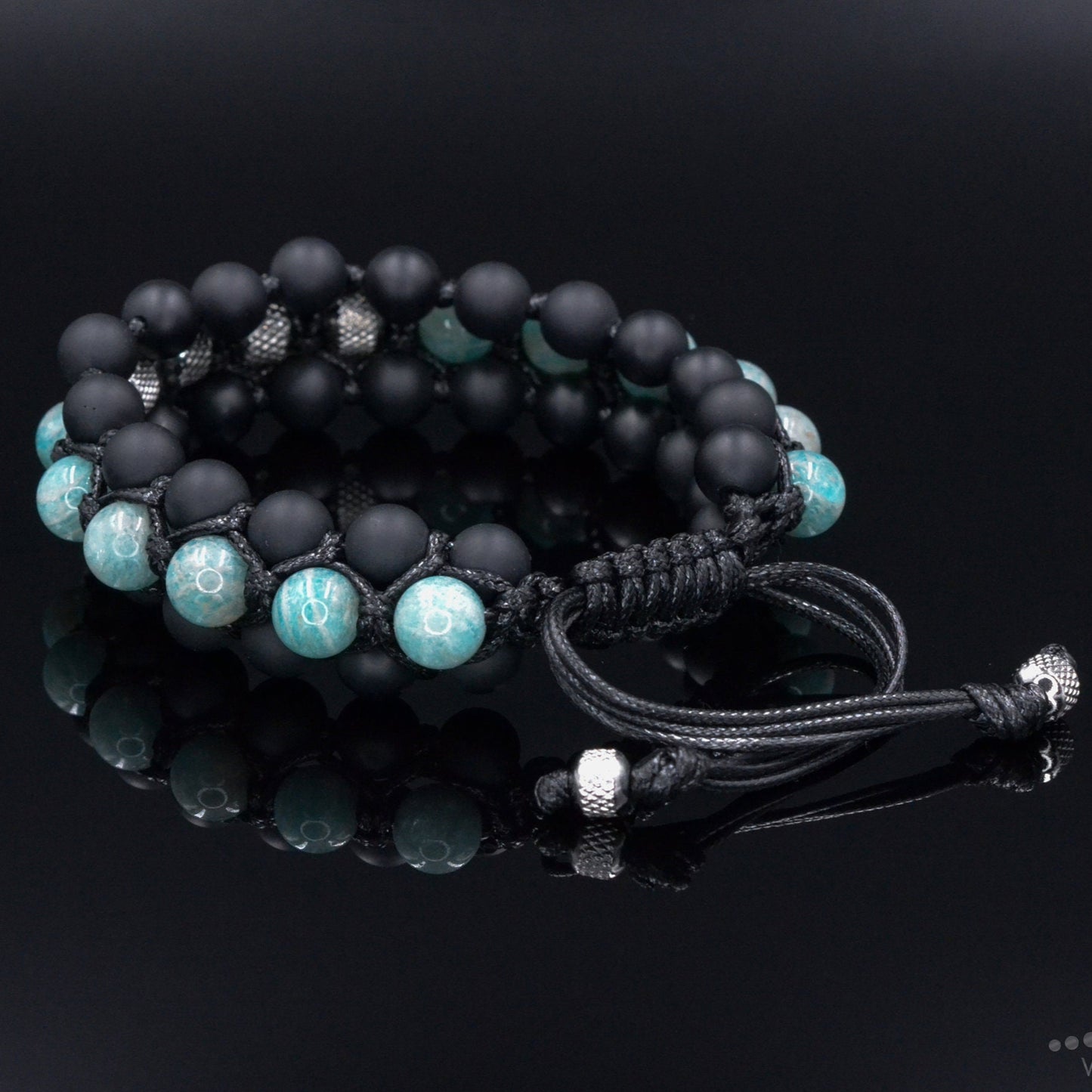 Amazonite Triple Bracelet for Men - Men's Steel Beads Bracelet - Three Row Adjustable Macrame Bracelet -Black Onyx Bracelet - Gift for Men - Shamballa Bracelet - Birthstone Bracelet - Gemstone Bracelet Men - Chakra Bracelet - Macrame Bracelet - Healing Bracelet - Valinde