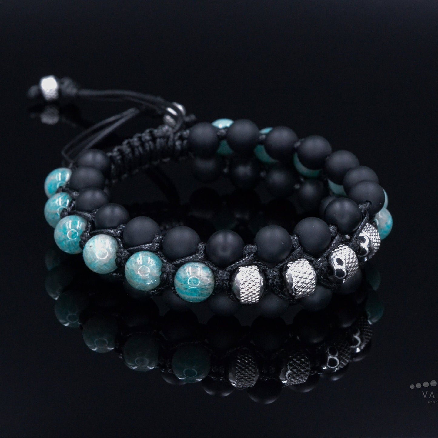 Amazonite Triple Bracelet for Men - Men's Steel Beads Bracelet - Three Row Adjustable Macrame Bracelet -Black Onyx Bracelet - Gift for Men - Shamballa Bracelet - Birthstone Bracelet - Gemstone Bracelet Men - Chakra Bracelet - Macrame Bracelet - Healing Bracelet - Valinde