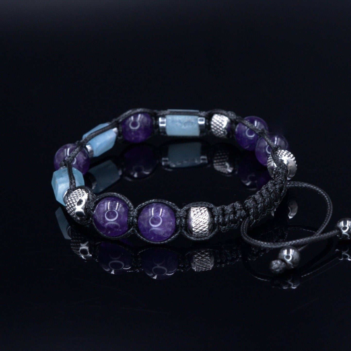 Men's Amethyst Aquamarine Crystal Bracelet - Braided Adjustable Bracelet - Gift for Men - Gemstone Beaded Bracelet - Macrame Bracelet - - Birthstone Bracelet - Gemstone Bracelet Men - Chakra Bracelet - Macrame Bracelet