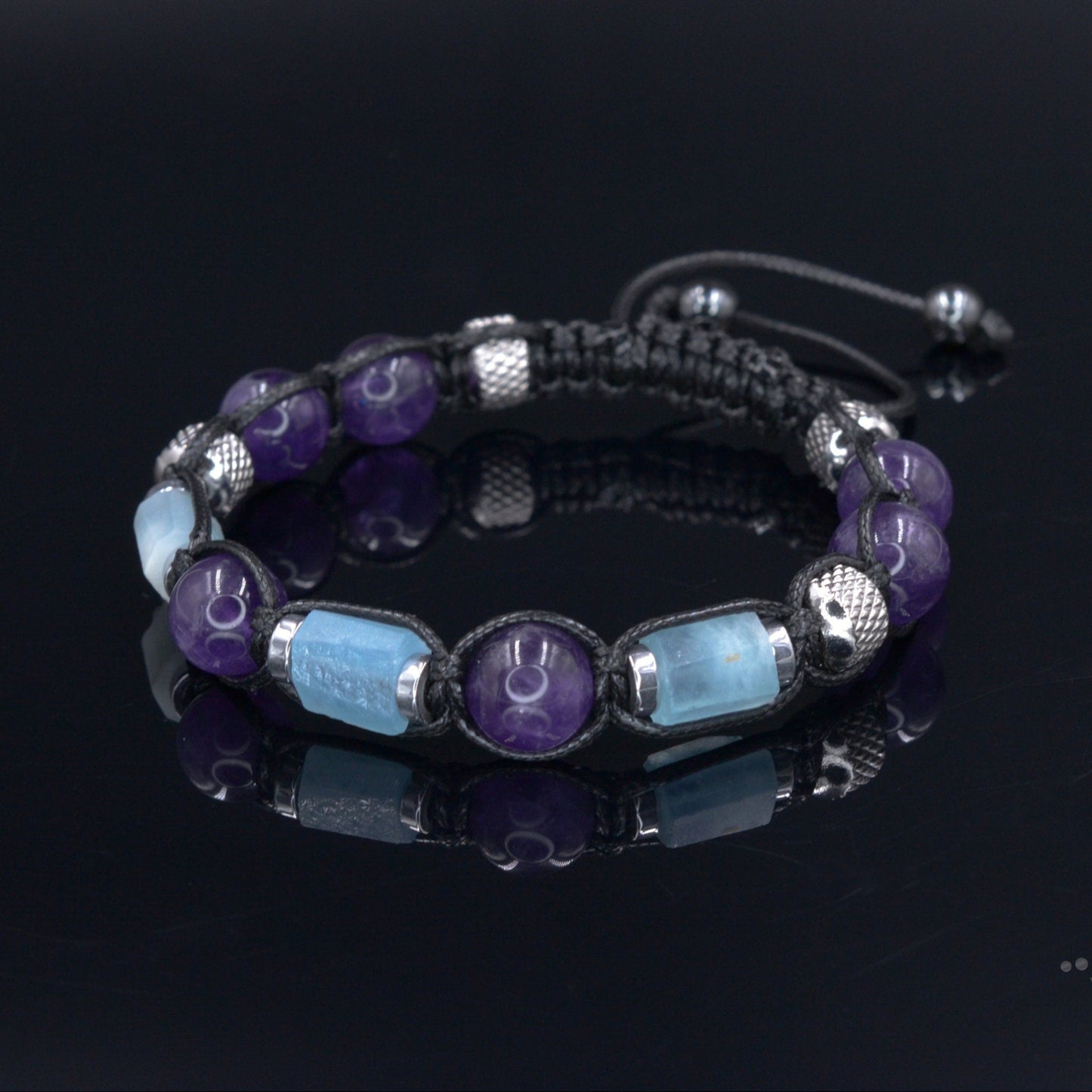 Men's Amethyst Aquamarine Crystal Bracelet - Braided Adjustable Bracelet - Gift for Men - Gemstone Beaded Bracelet - Macrame Bracelet - - Birthstone Bracelet - Gemstone Bracelet Men - Chakra Bracelet - Macrame Bracelet