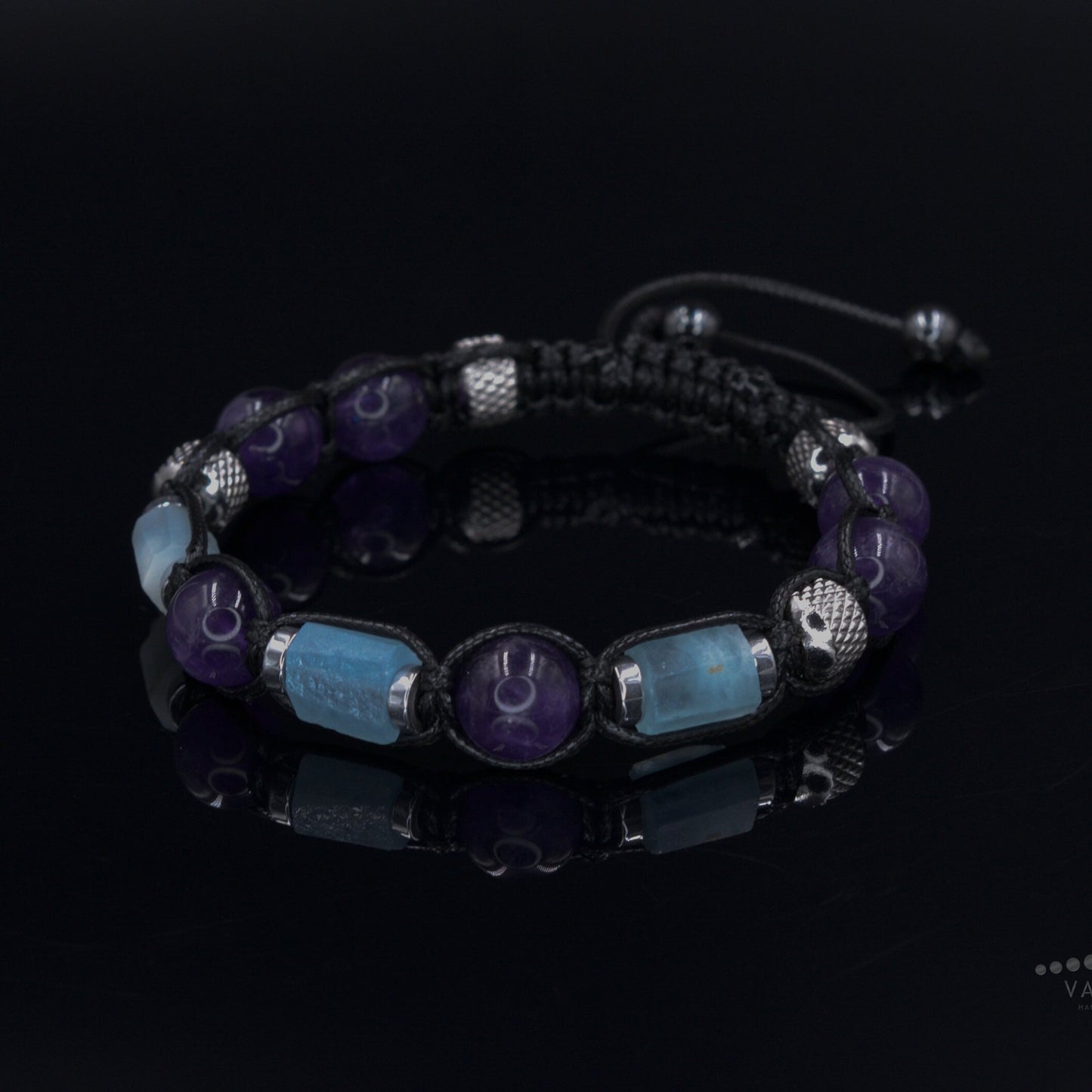 Men's Amethyst Aquamarine Crystal Bracelet - Braided Adjustable Bracelet - Gift for Men - Gemstone Beaded Bracelet - Macrame Bracelet - - Birthstone Bracelet - Gemstone Bracelet Men - Chakra Bracelet - Macrame Bracelet