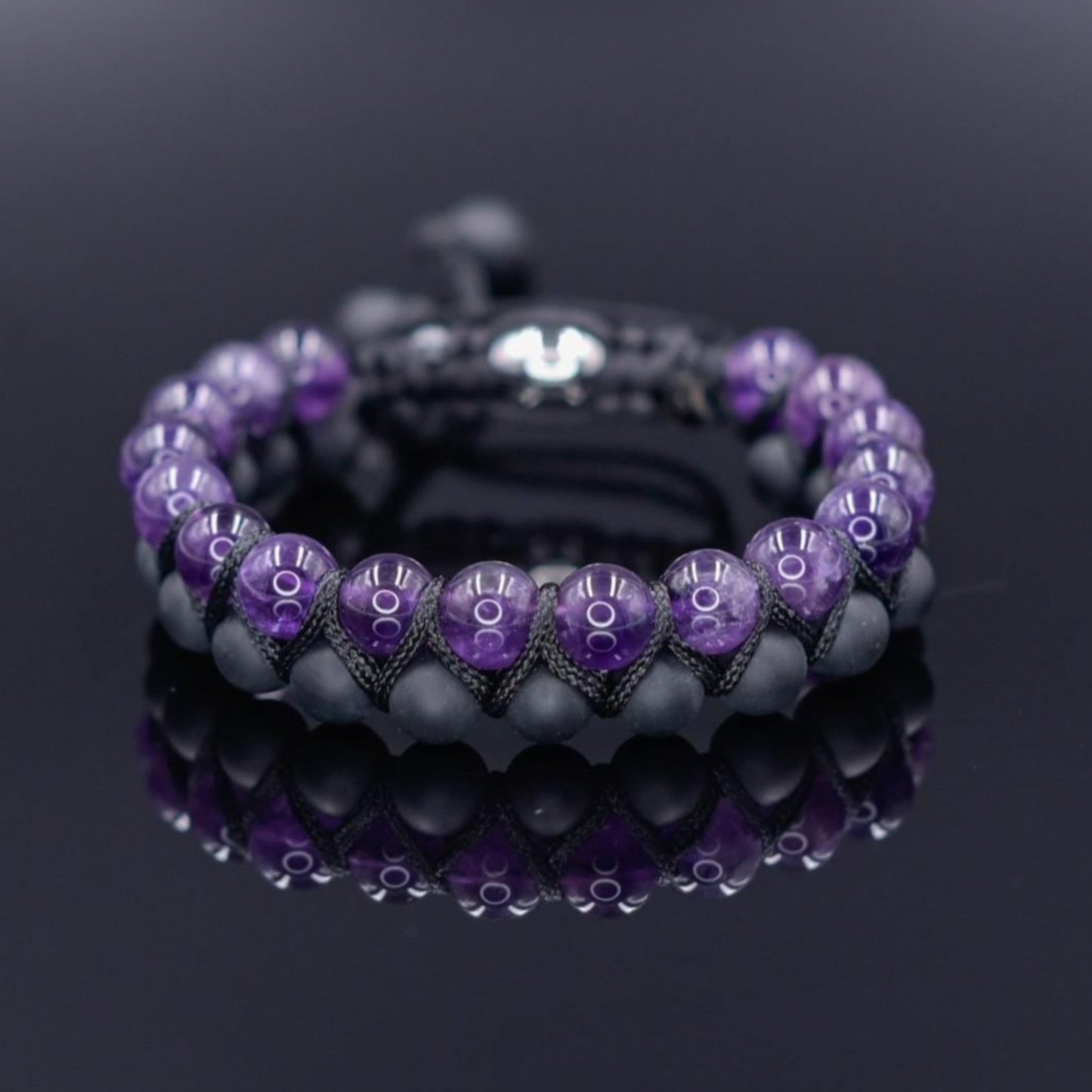 Amethyst Black Onyx Braided Bracelet Men, Men's Adjustable Double Row Bracelet, Gift for Him, Father's Day Gift, Crystal Beads Bracelet - Shamballa Bracelet - Birthstone Bracelet - Gemstone Bracelet Men - Chakra Bracelet - Macrame Bracelet - Healing Bracelet - Valinde