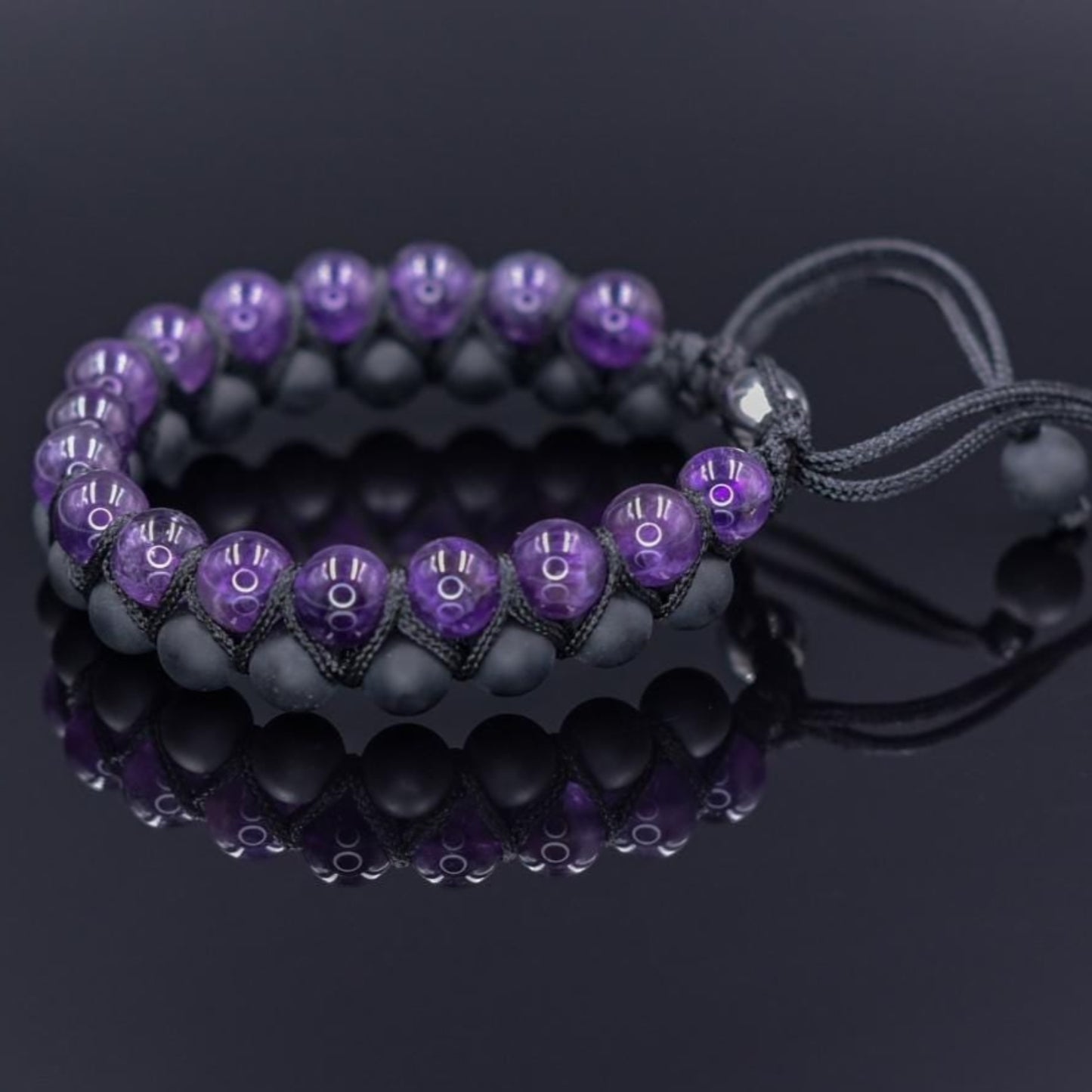 Amethyst Black Onyx Braided Bracelet Men, Men's Adjustable Double Row Bracelet, Gift for Him, Father's Day Gift, Crystal Beads Bracelet - Shamballa Bracelet - Birthstone Bracelet - Gemstone Bracelet Men - Chakra Bracelet - Macrame Bracelet - Healing Bracelet - Valinde