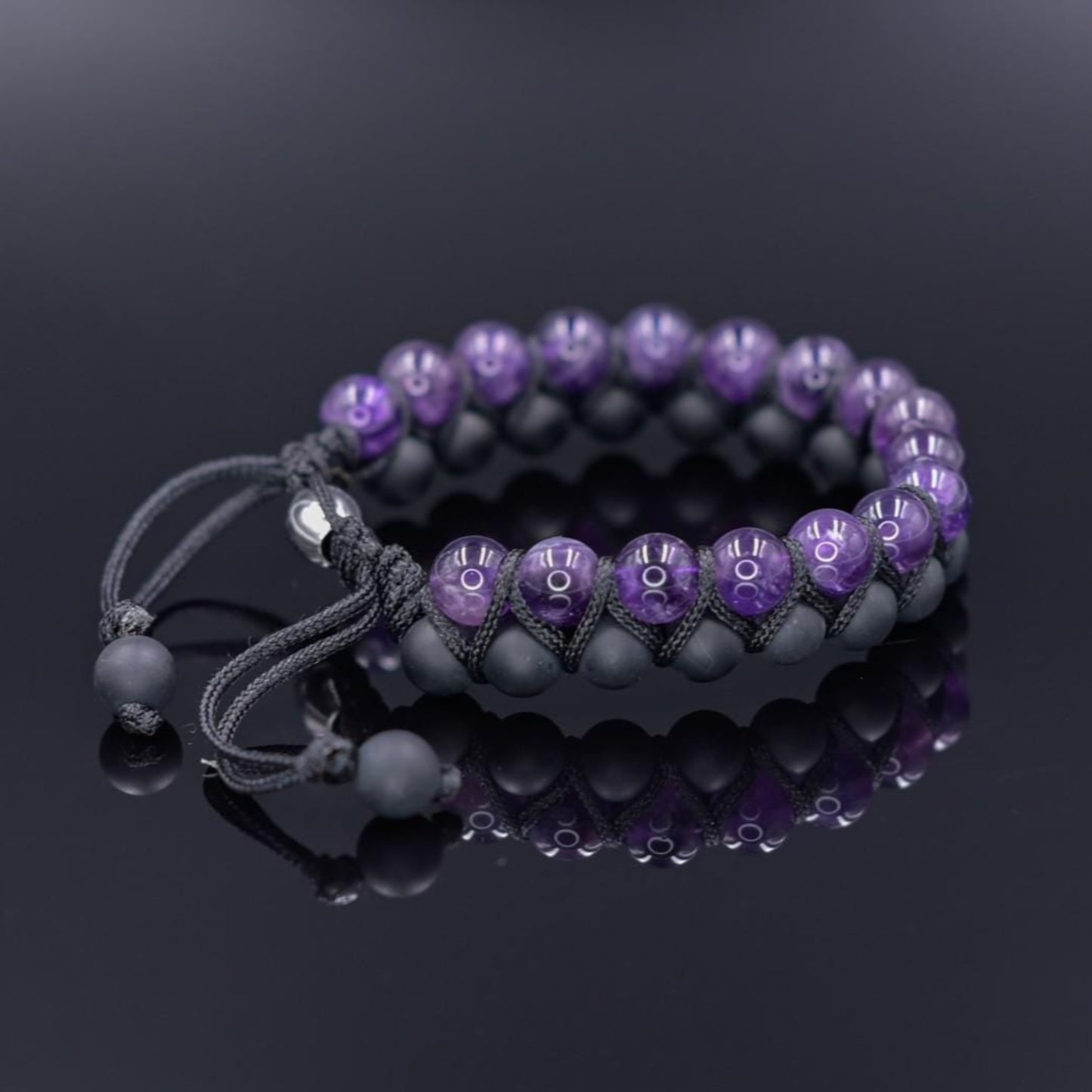 Amethyst Black Onyx Braided Bracelet Men, Men's Adjustable Double Row Bracelet, Gift for Him, Father's Day Gift, Crystal Beads Bracelet - Shamballa Bracelet - Birthstone Bracelet - Gemstone Bracelet Men - Chakra Bracelet - Macrame Bracelet - Healing Bracelet - Valinde