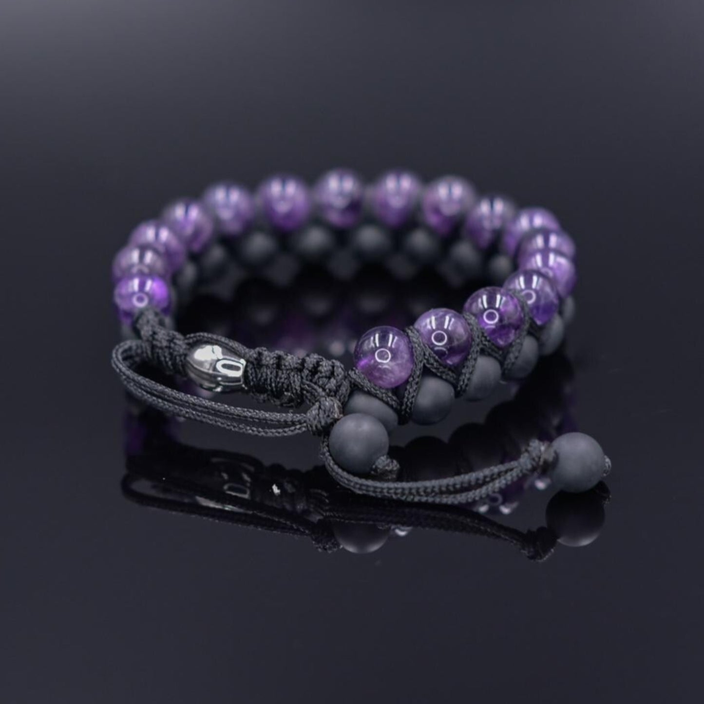 Amethyst Black Onyx Braided Bracelet Men, Men's Adjustable Double Row Bracelet, Gift for Him, Father's Day Gift, Crystal Beads Bracelet - Shamballa Bracelet - Birthstone Bracelet - Gemstone Bracelet Men - Chakra Bracelet - Macrame Bracelet - Healing Bracelet - Valinde