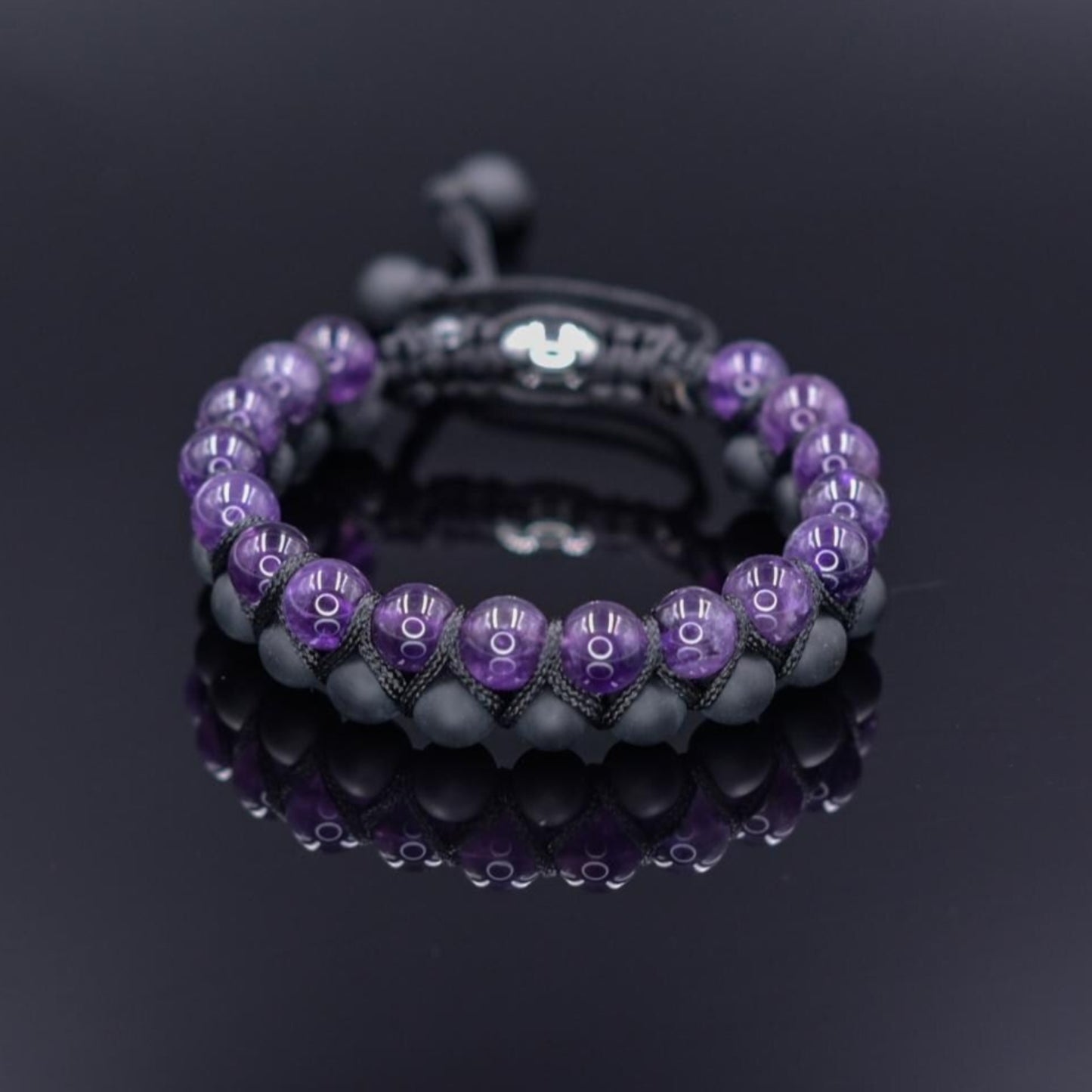 Amethyst Black Onyx Braided Bracelet Men, Men's Adjustable Double Row Bracelet, Gift for Him, Father's Day Gift, Crystal Beads Bracelet - Shamballa Bracelet - Birthstone Bracelet - Gemstone Bracelet Men - Chakra Bracelet - Macrame Bracelet - Healing Bracelet - Valinde