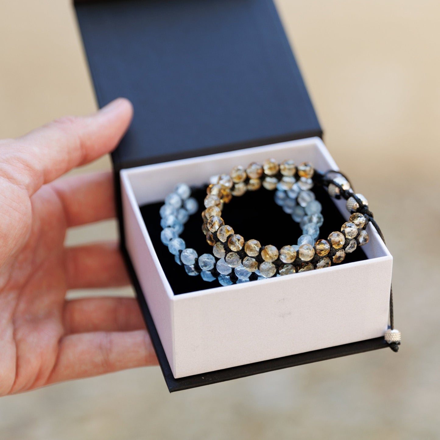 Men's Genuine Aquamarine Bracelet, Double Row Adjustable Bracelet, Steel Beaded Bracelet, Gift for Men, Crystal Two Row Braided Bracelet - Shamballa Bracelet - Birthstone Bracelet - Gemstone Bracelet Men - Chakra Bracelet - Macrame Bracelet - Healing Bracelet - Valinde