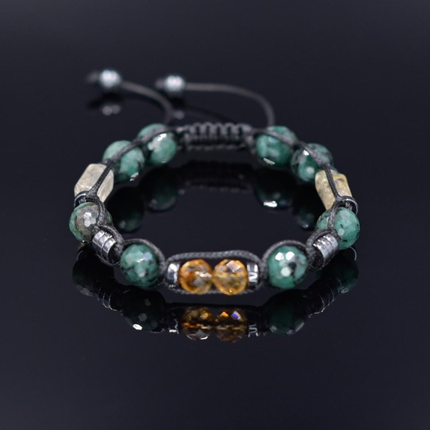 Emerald Adjustable Bracelet for Men, Men's Genuine Citrine Emerald Beaded Bracelet, Gift for Men, Crystal Braided Bracelet, Christmas Gift - - Shamballa Bracelet - Birthstone Bracelet - Gemstone Bracelet Men - Chakra Bracelet