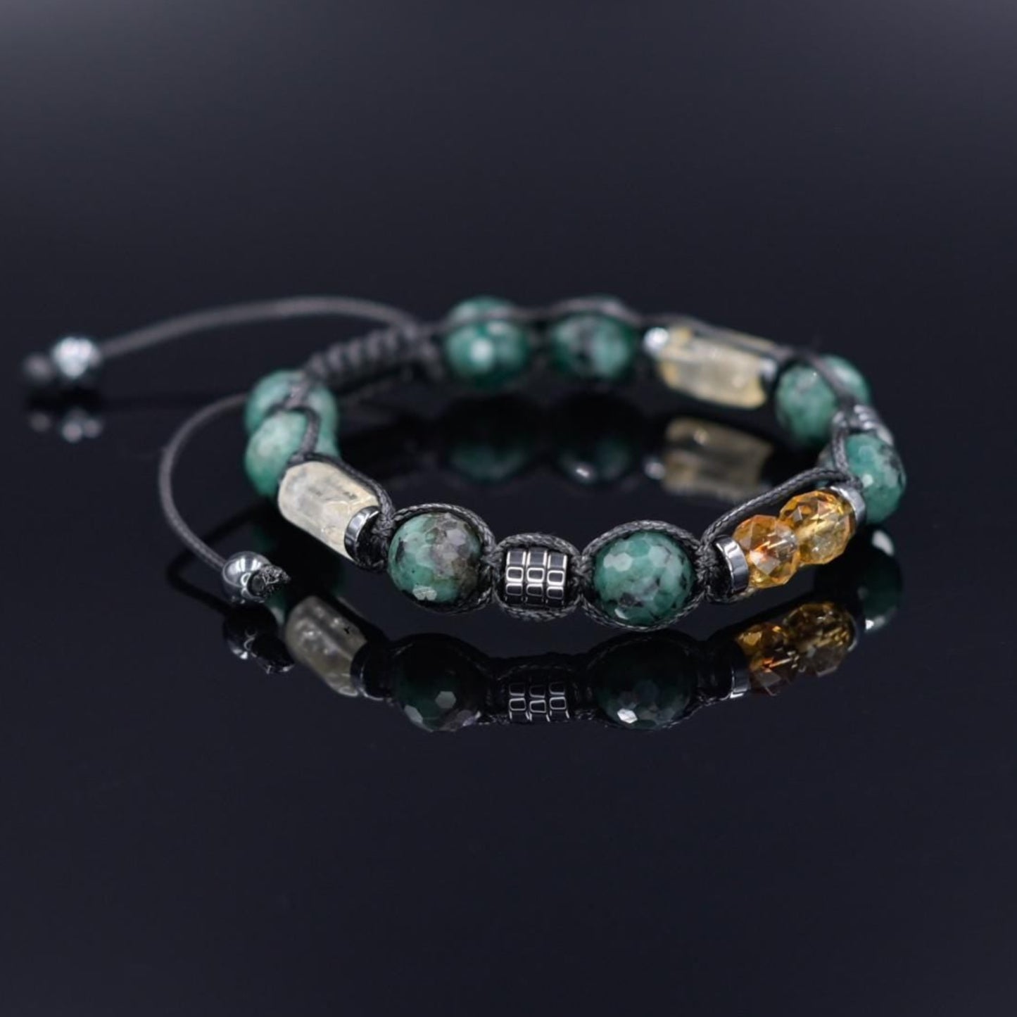 Emerald Adjustable Bracelet for Men, Men's Genuine Citrine Emerald Beaded Bracelet, Gift for Men, Crystal Braided Bracelet, Christmas Gift - - Shamballa Bracelet - Birthstone Bracelet - Gemstone Bracelet Men - Chakra Bracelet