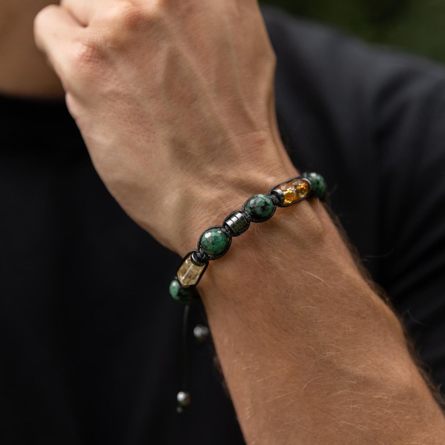 Emerald Adjustable Bracelet for Men, Men's Genuine Citrine Emerald Beaded Bracelet, Gift for Men, Crystal Braided Bracelet, Christmas Gift - - Shamballa Bracelet - Birthstone Bracelet - Gemstone Bracelet Men - Chakra Bracelet