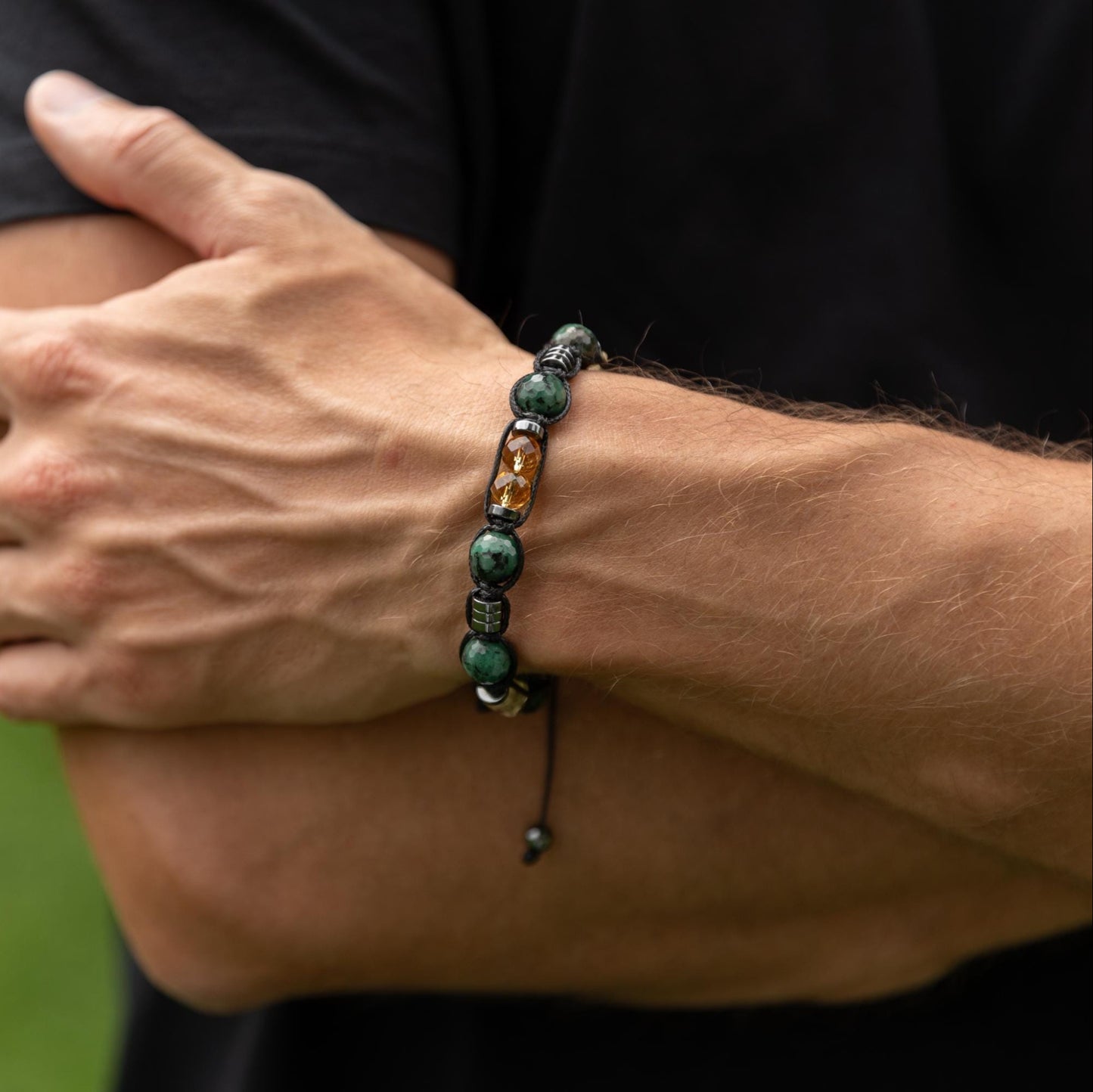 Emerald Adjustable Bracelet for Men, Men's Genuine Citrine Emerald Beaded Bracelet, Gift for Men, Crystal Braided Bracelet, Christmas Gift - - Shamballa Bracelet - Birthstone Bracelet - Gemstone Bracelet Men - Chakra Bracelet